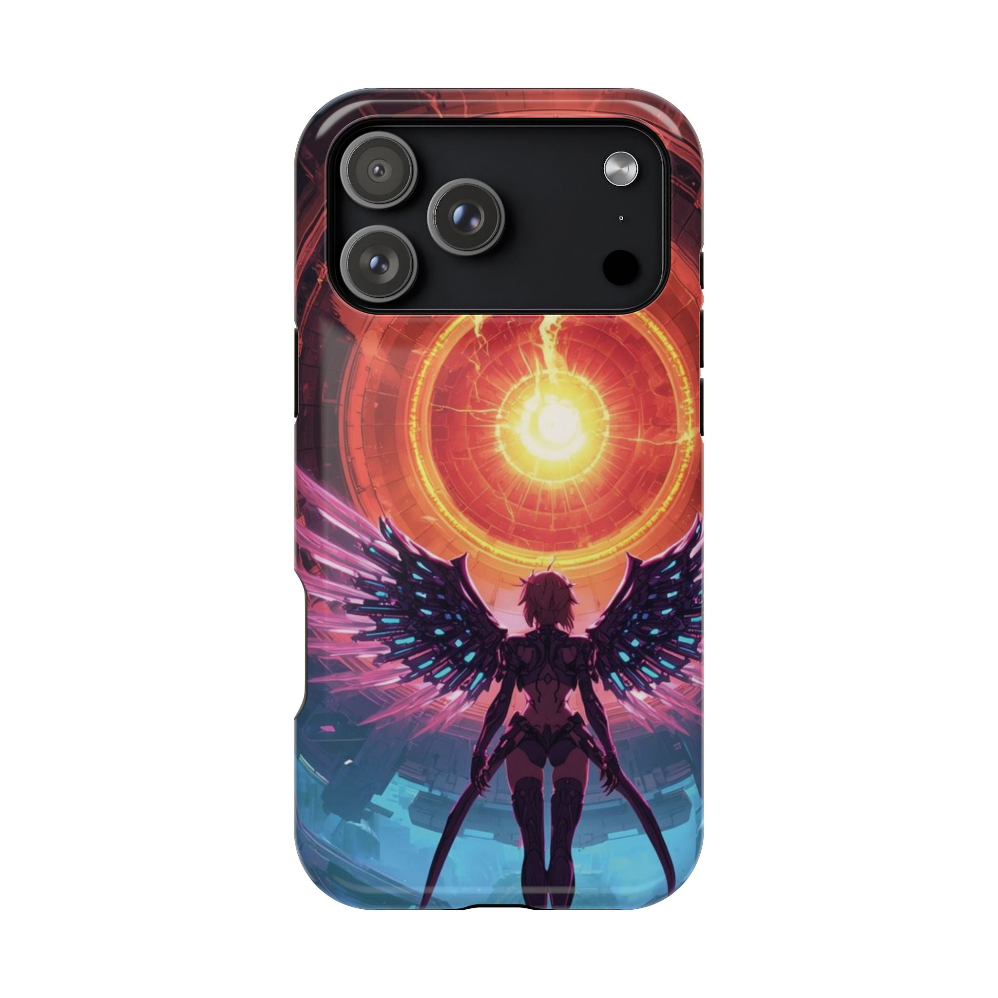 Vi-Anime Phone Case — Angelic Warrior with Fiery Halo Impact-Resistant Design