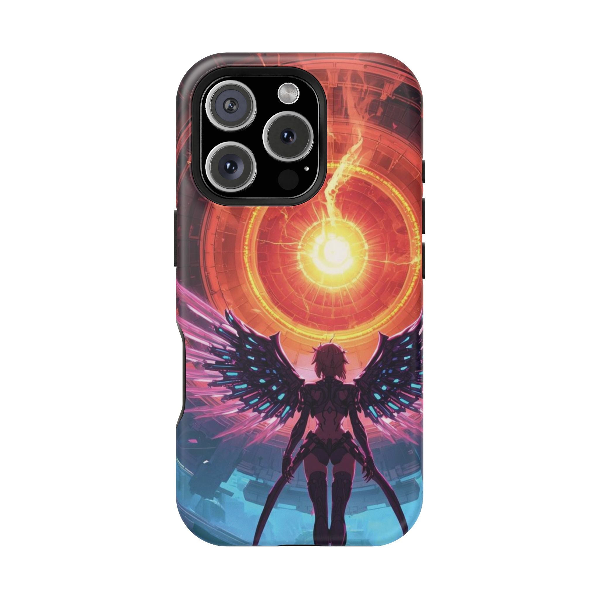 Vi-Anime Phone Case — Angelic Warrior with Fiery Halo Impact-Resistant Design