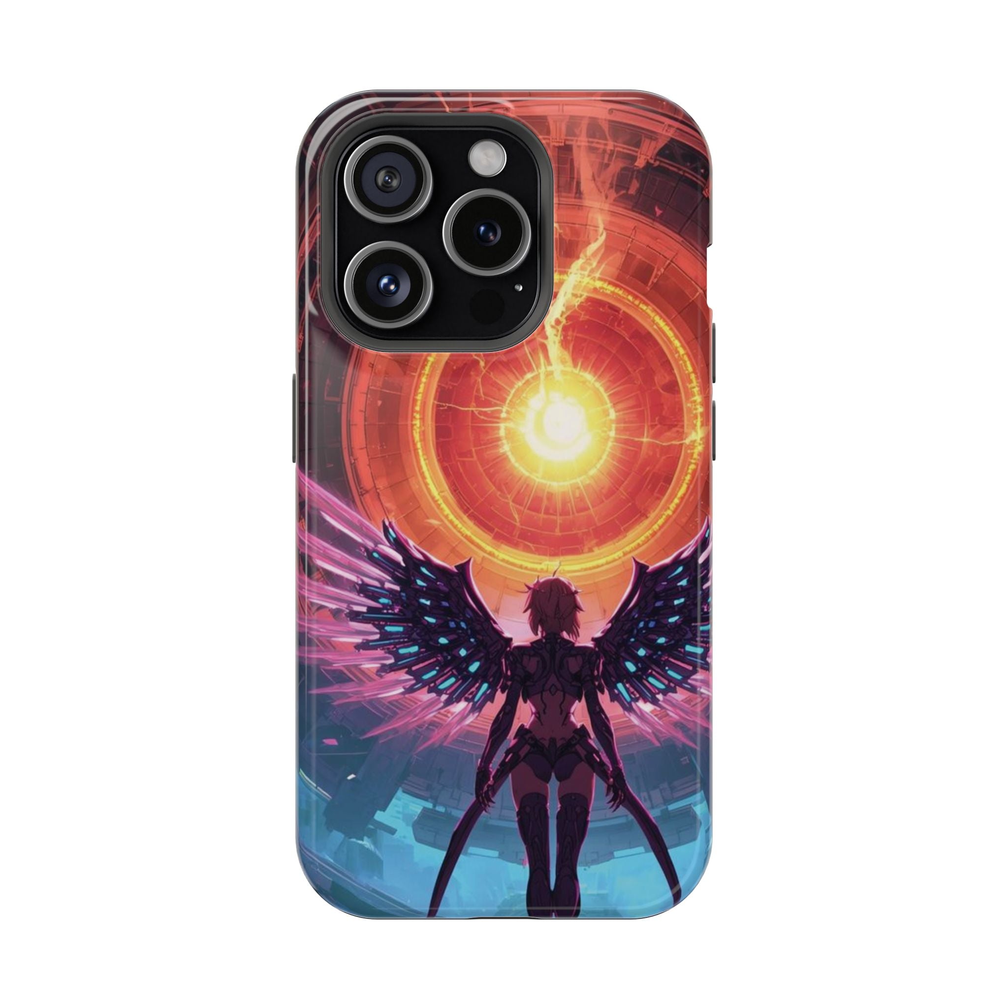Vi-Anime Phone Case — Angelic Warrior with Fiery Halo Impact-Resistant Design
