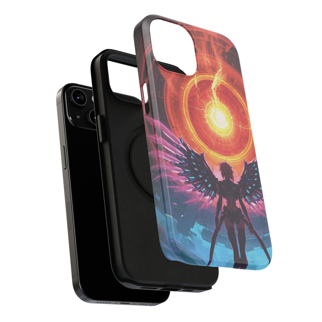 Vi-Anime Phone Case — Angelic Warrior with Fiery Halo Impact-Resistant Design