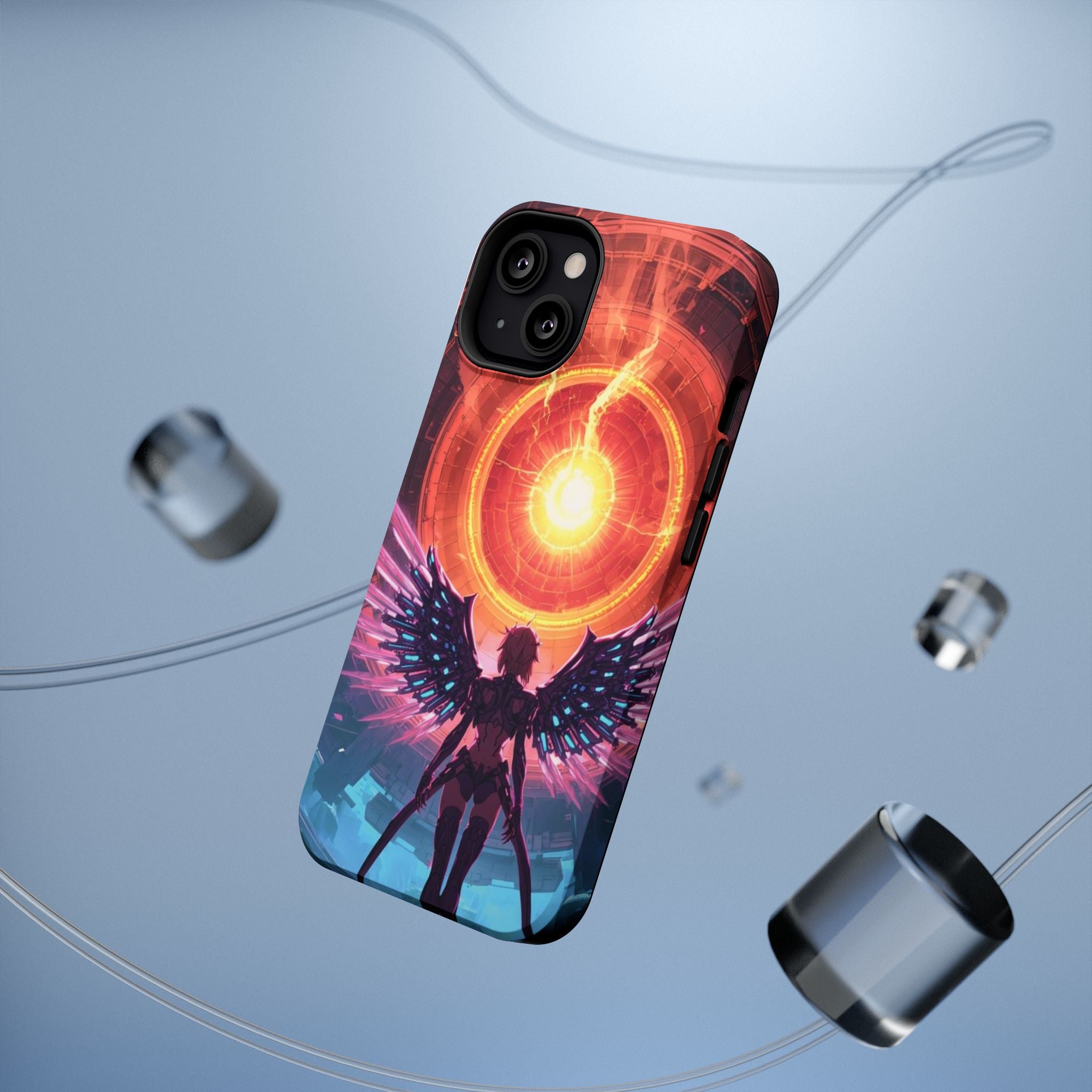 Vi-Anime Phone Case — Angelic Warrior with Fiery Halo Impact-Resistant Design
