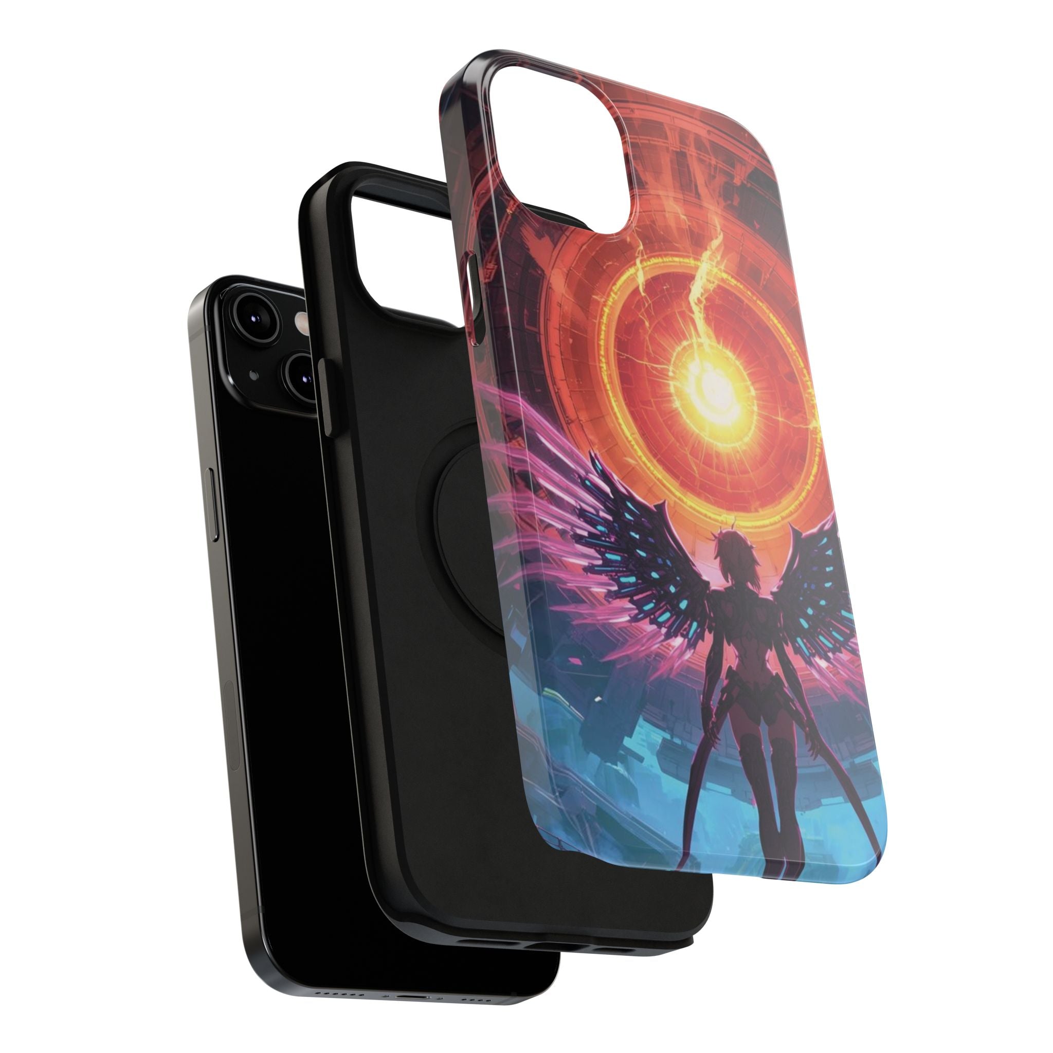 Vi-Anime Phone Case — Angelic Warrior with Fiery Halo Impact-Resistant Design