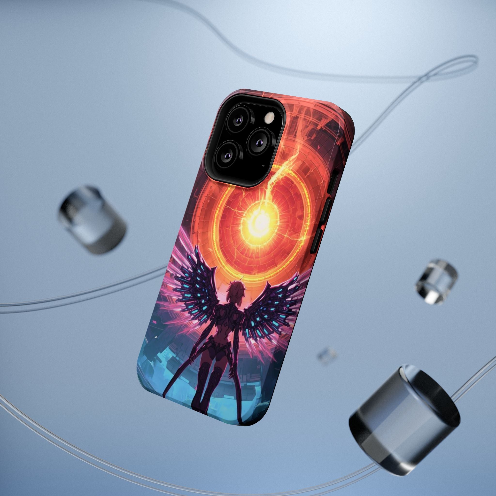 Vi-Anime Phone Case — Angelic Warrior with Fiery Halo Impact-Resistant Design