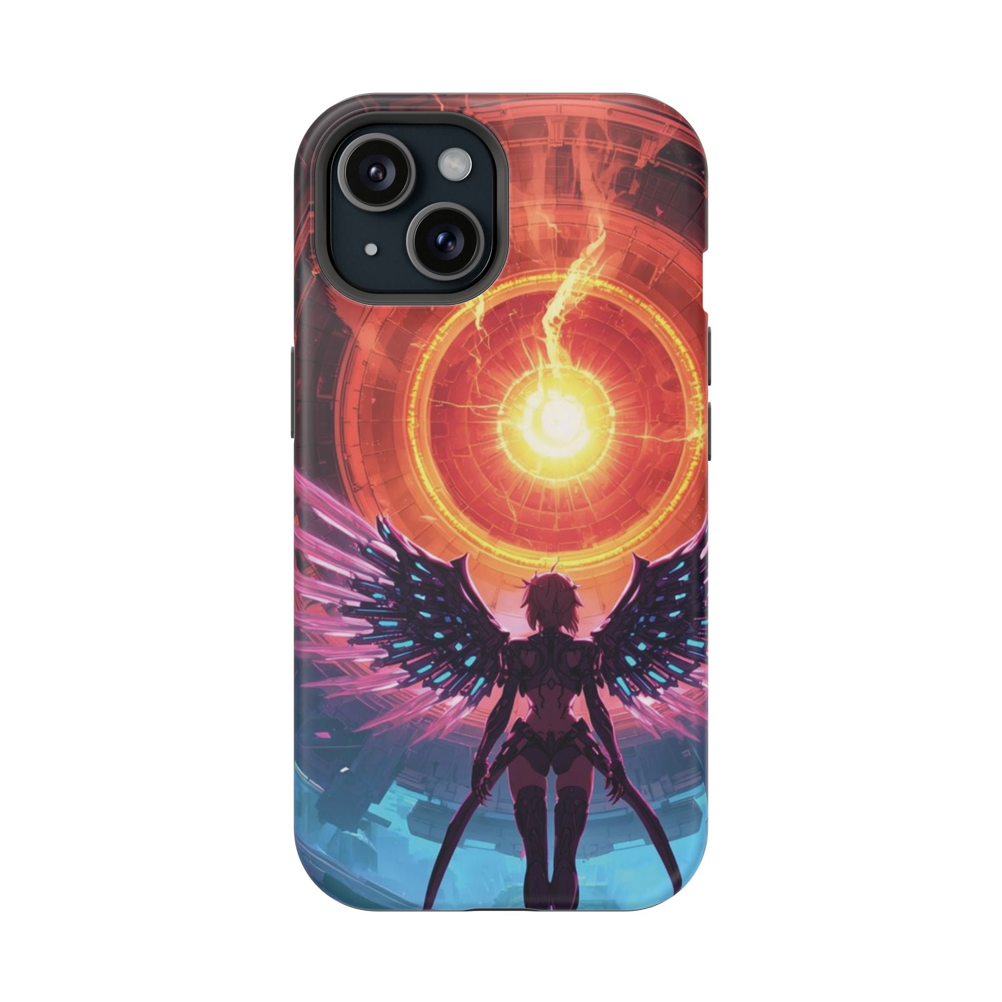 Vi-Anime Phone Case — Angelic Warrior with Fiery Halo Impact-Resistant Design