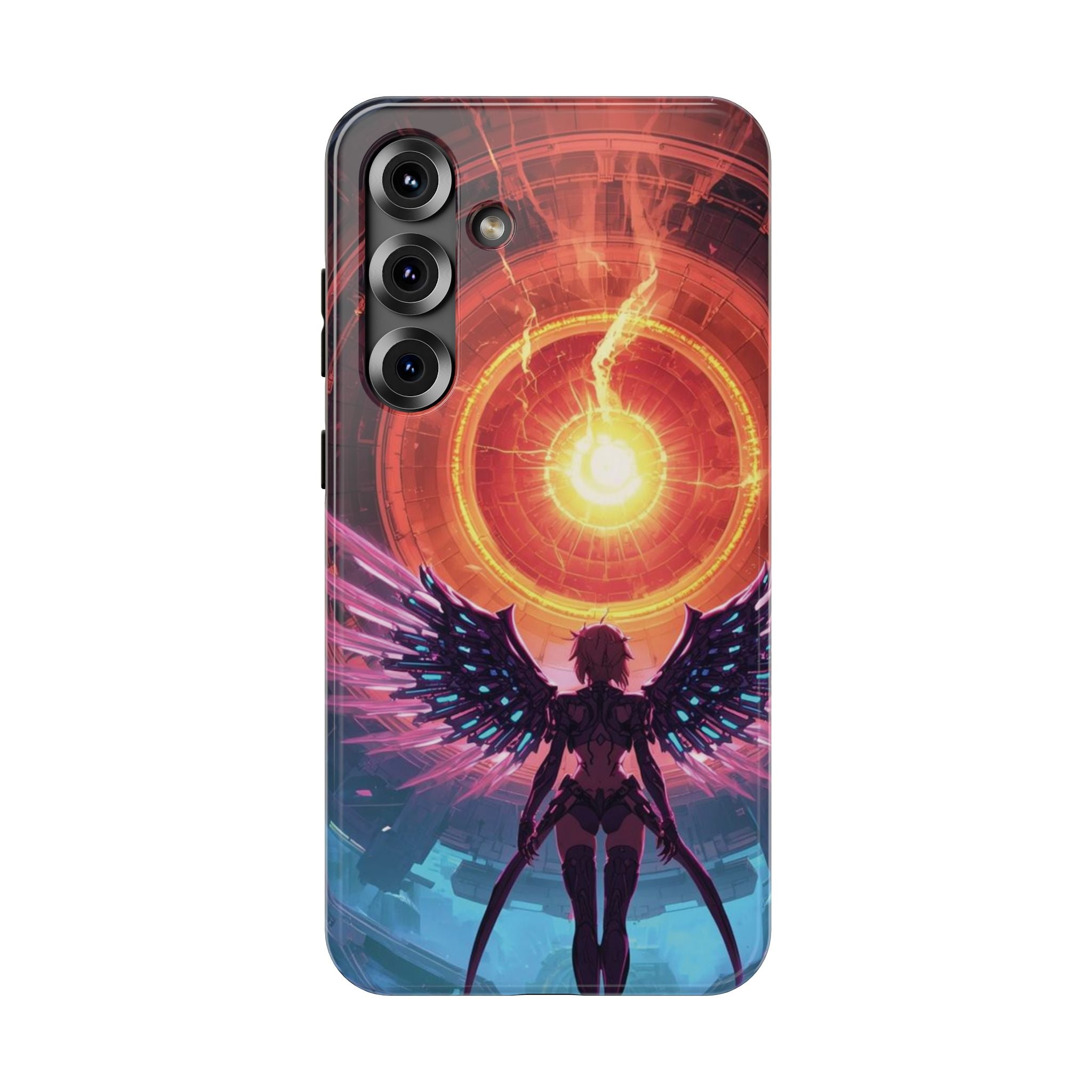 Vi-Anime Phone Case — Angelic Warrior with Fiery Halo Impact-Resistant Design