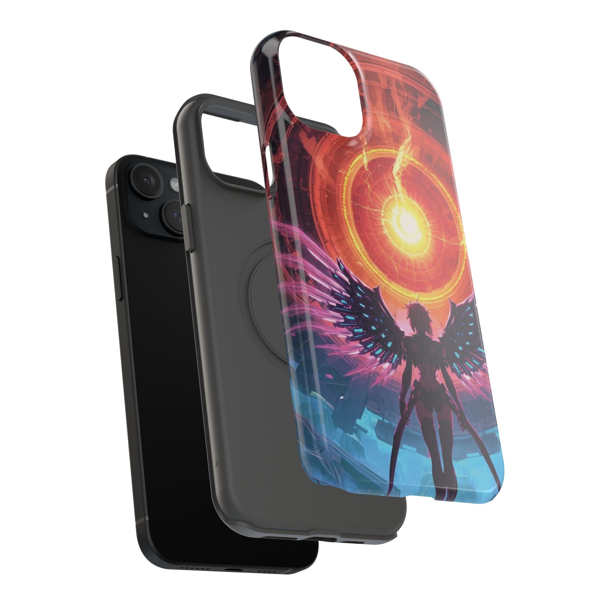 Vi-Anime Phone Case — Angelic Warrior with Fiery Halo Impact-Resistant Design