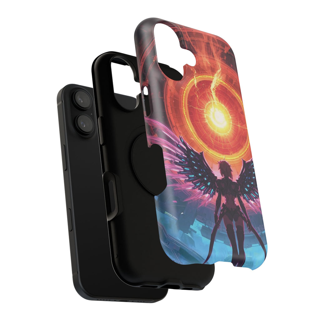 Vi-Anime Phone Case — Angelic Warrior with Fiery Halo Impact-Resistant Design