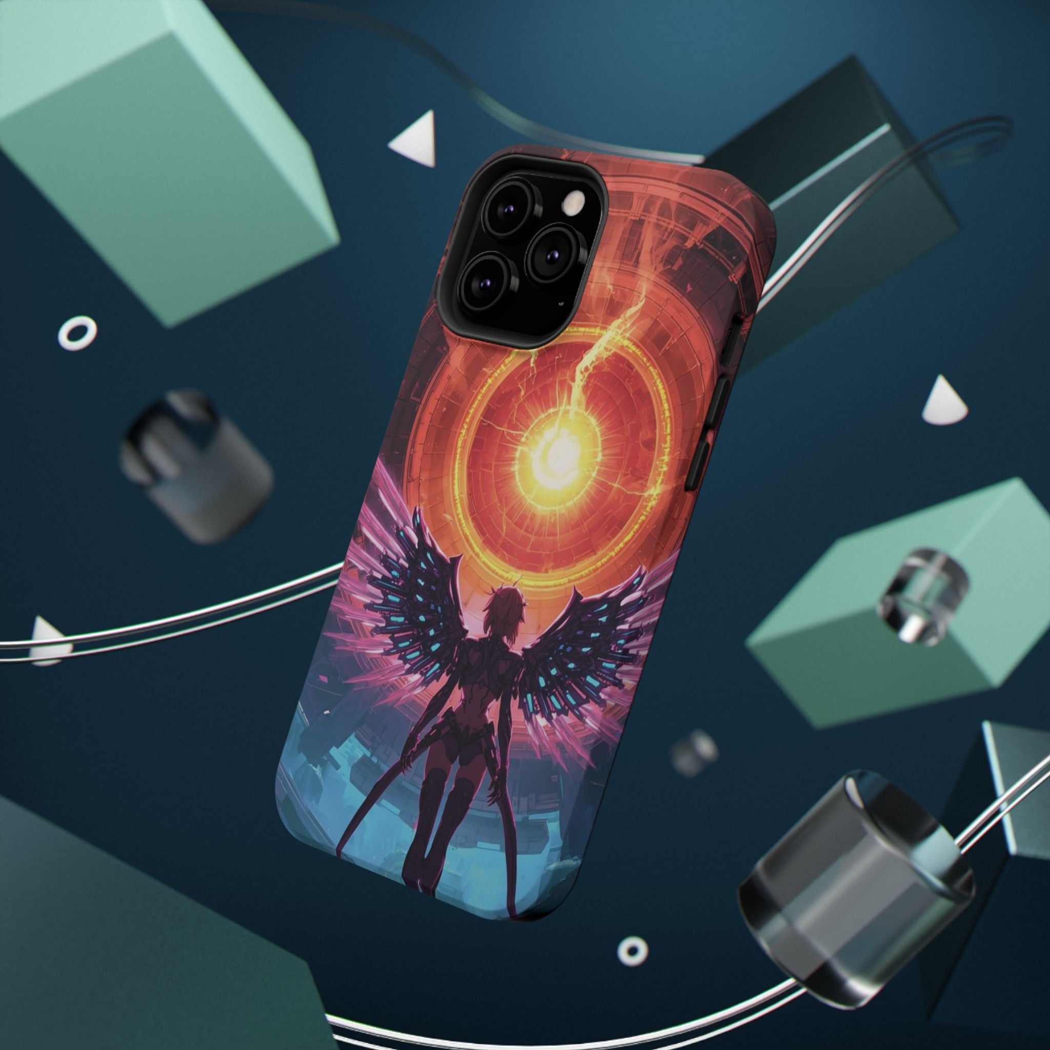 Vi-Anime Phone Case — Angelic Warrior with Fiery Halo Impact-Resistant Design