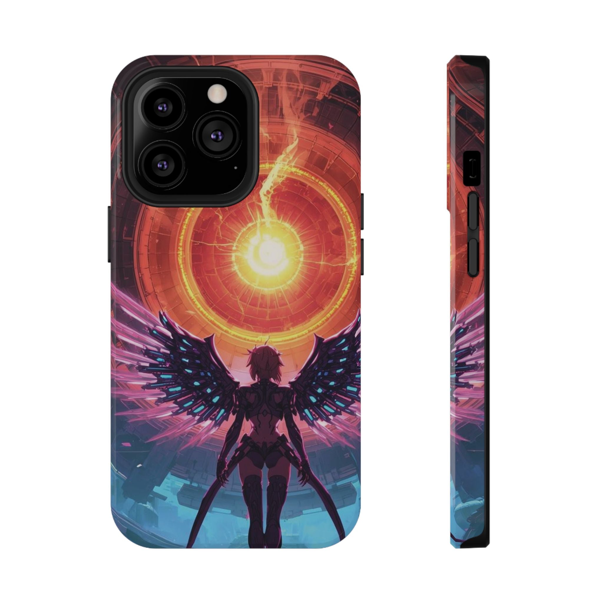 Vi-Anime Phone Case — Angelic Warrior with Fiery Halo Impact-Resistant Design