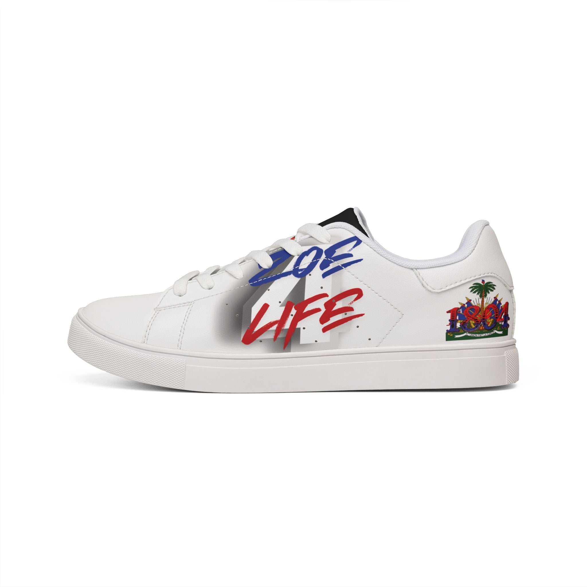 Leather Low-Top Sneakers — 'Love Life' Graffiti Design, Red & Blue Street Style