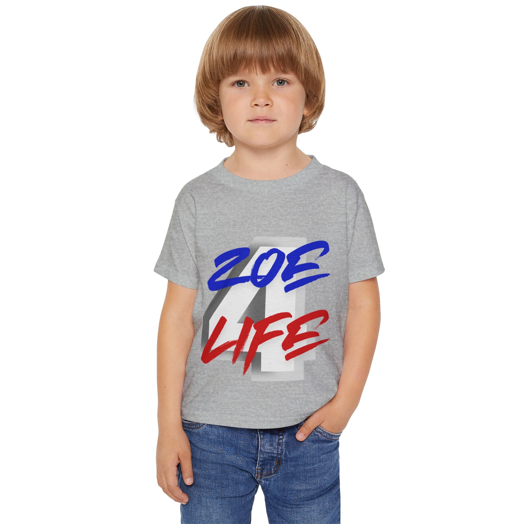 Little Vi T‑Shirt — “Zoe 4 Life” Red & Blue Number 4 Graphic