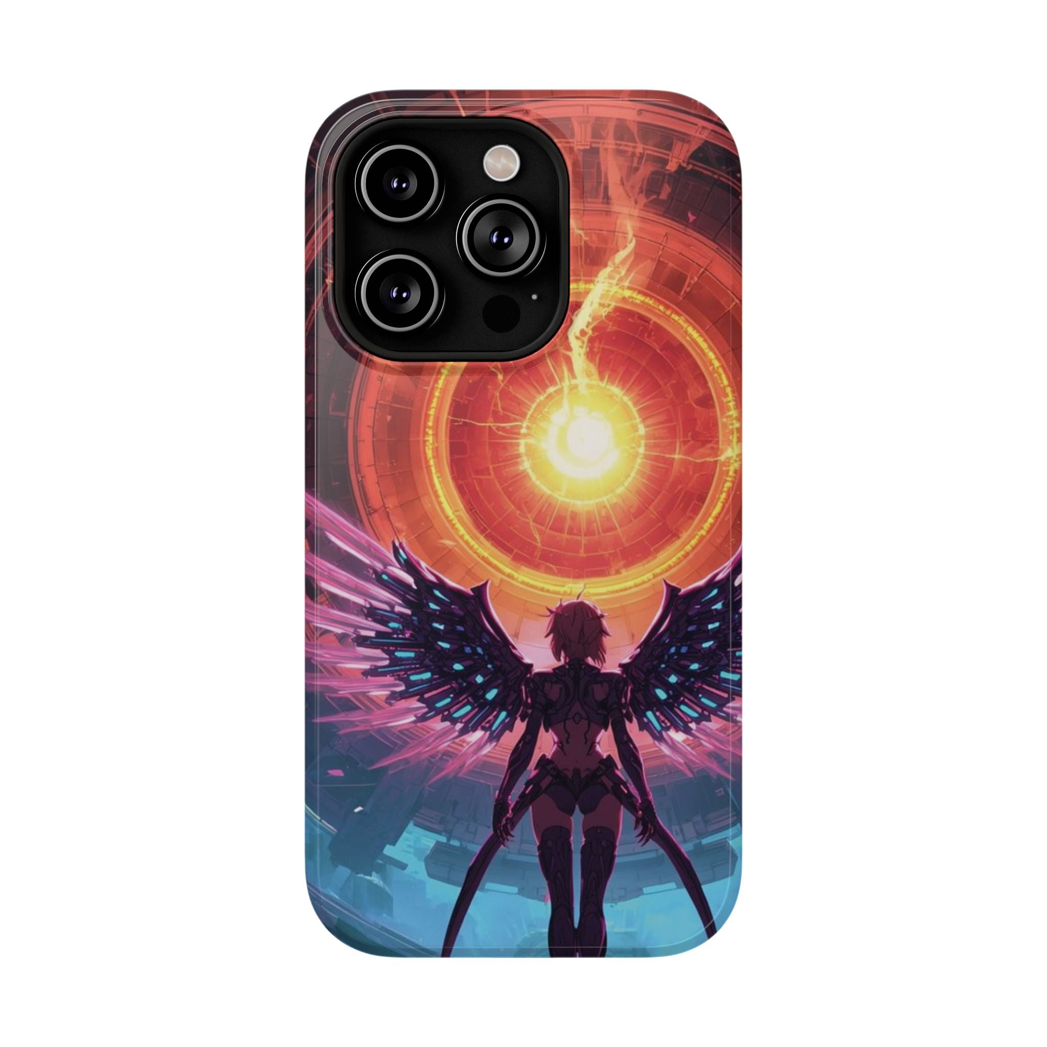 Vi-Anime Phone Case — Angelic Warrior with Fiery Halo Impact-Resistant Design