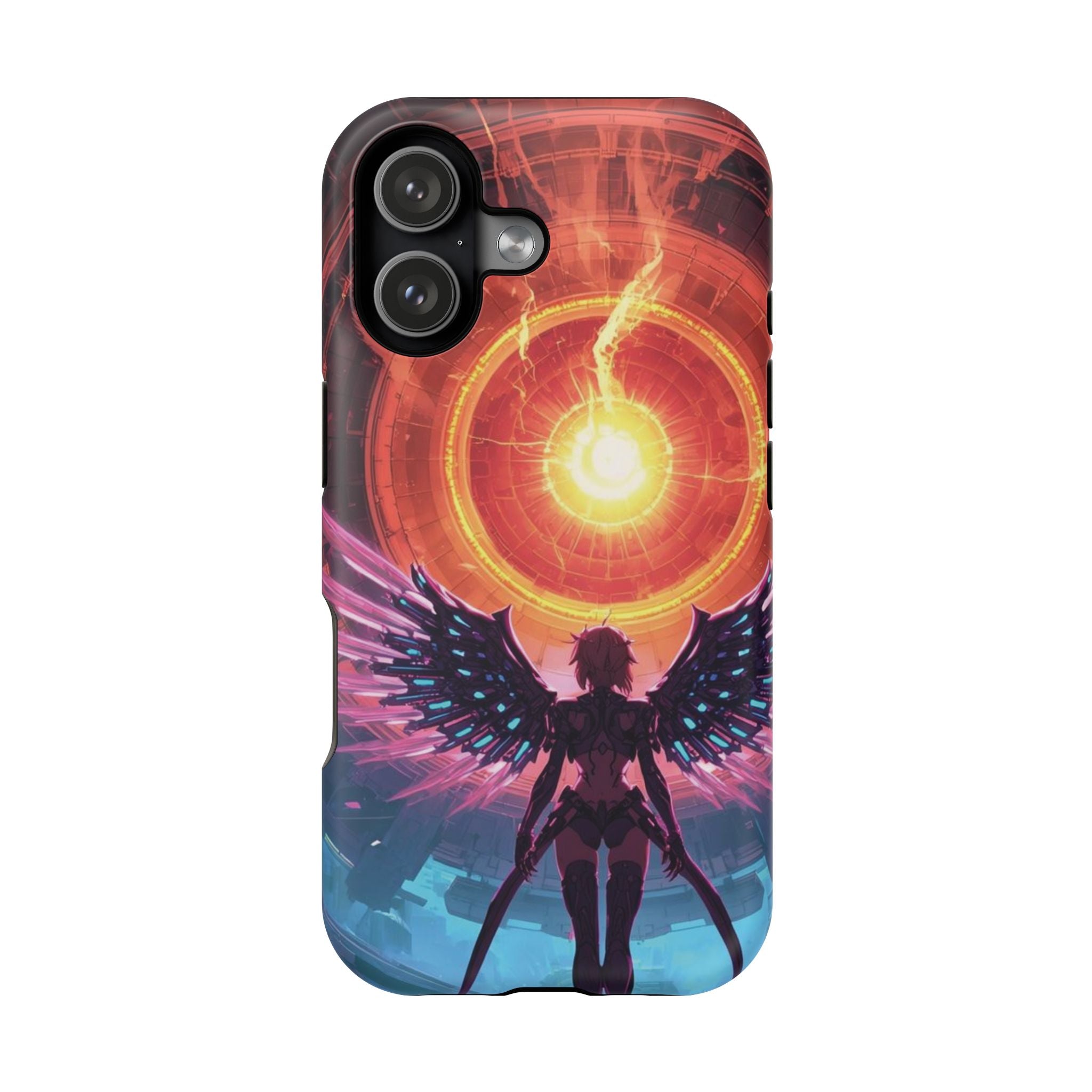 Vi-Anime Phone Case — Angelic Warrior with Fiery Halo Impact-Resistant Design