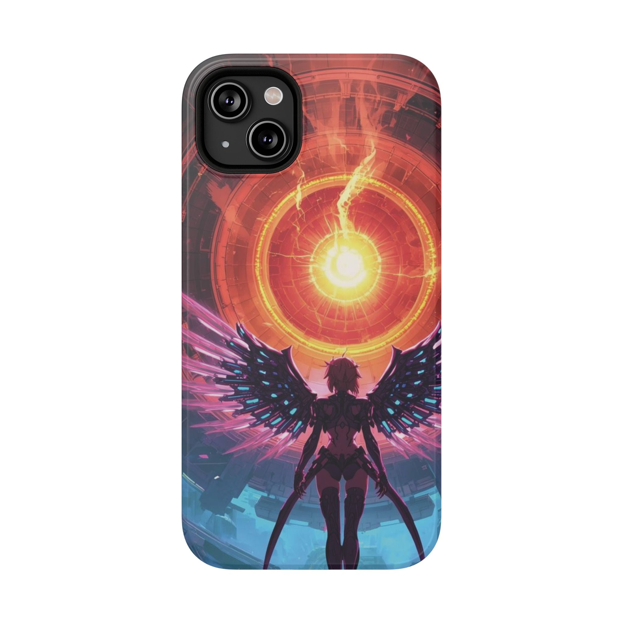 Vi-Anime Phone Case — Angelic Warrior with Fiery Halo Impact-Resistant Design