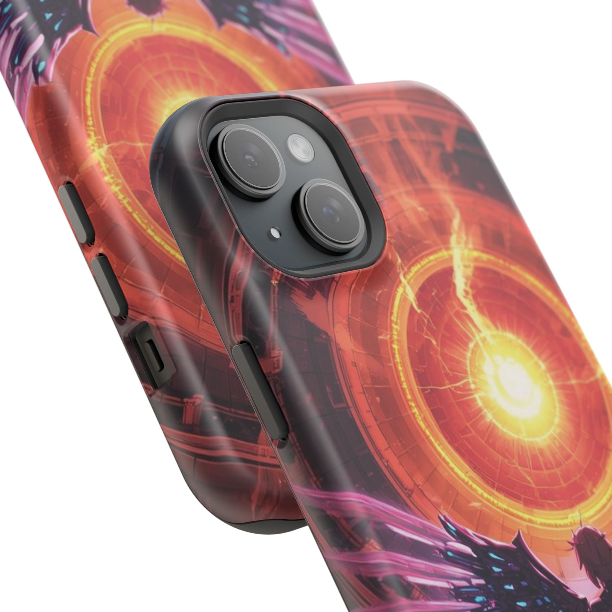 Vi-Anime Phone Case — Angelic Warrior with Fiery Halo Impact-Resistant Design