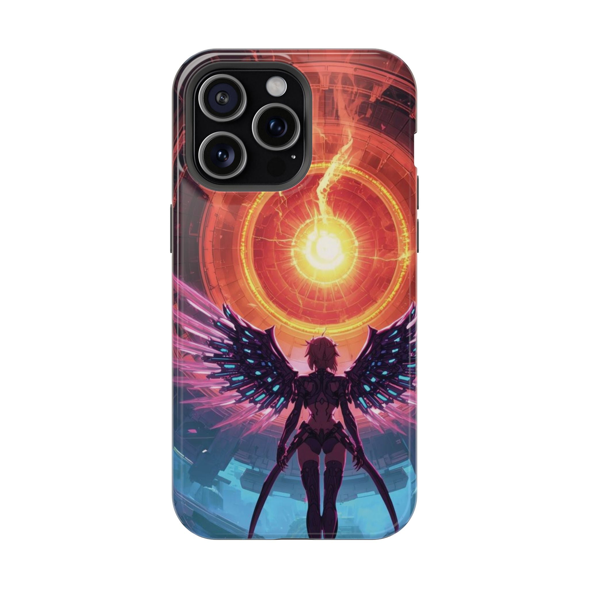 Vi-Anime Phone Case — Angelic Warrior with Fiery Halo Impact-Resistant Design