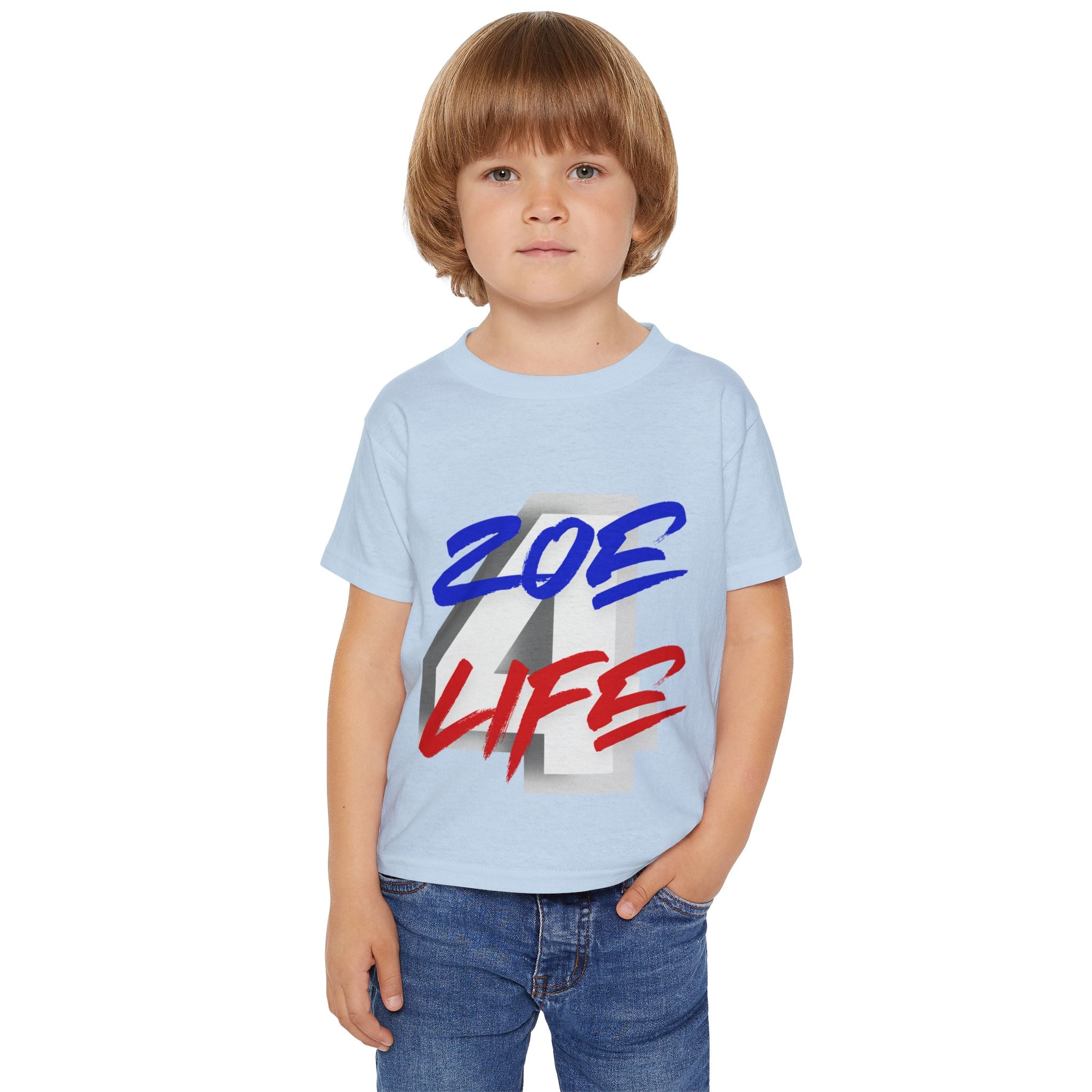 Little Vi T‑Shirt — “Zoe 4 Life” Red & Blue Number 4 Graphic