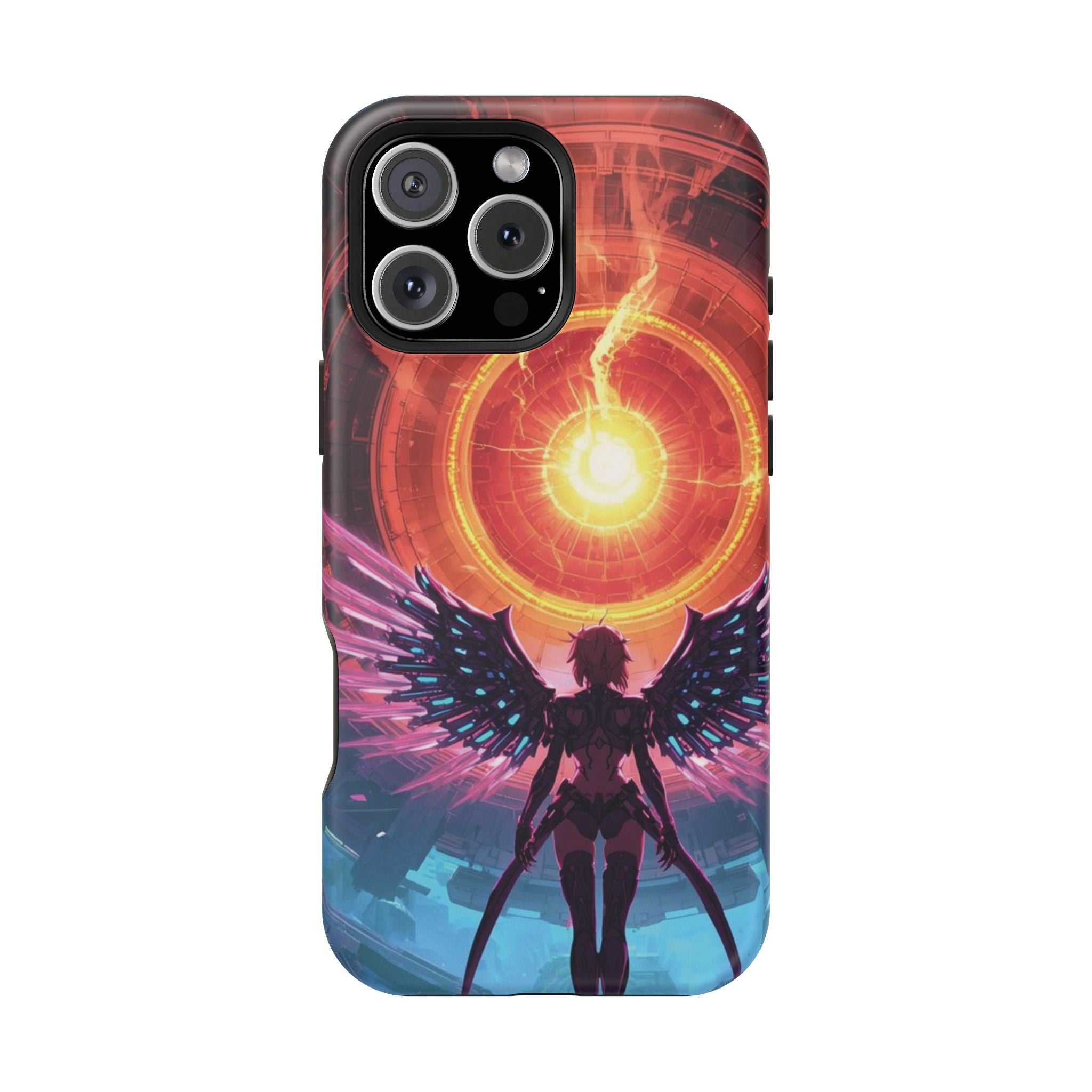 Vi-Anime Phone Case — Angelic Warrior with Fiery Halo Impact-Resistant Design