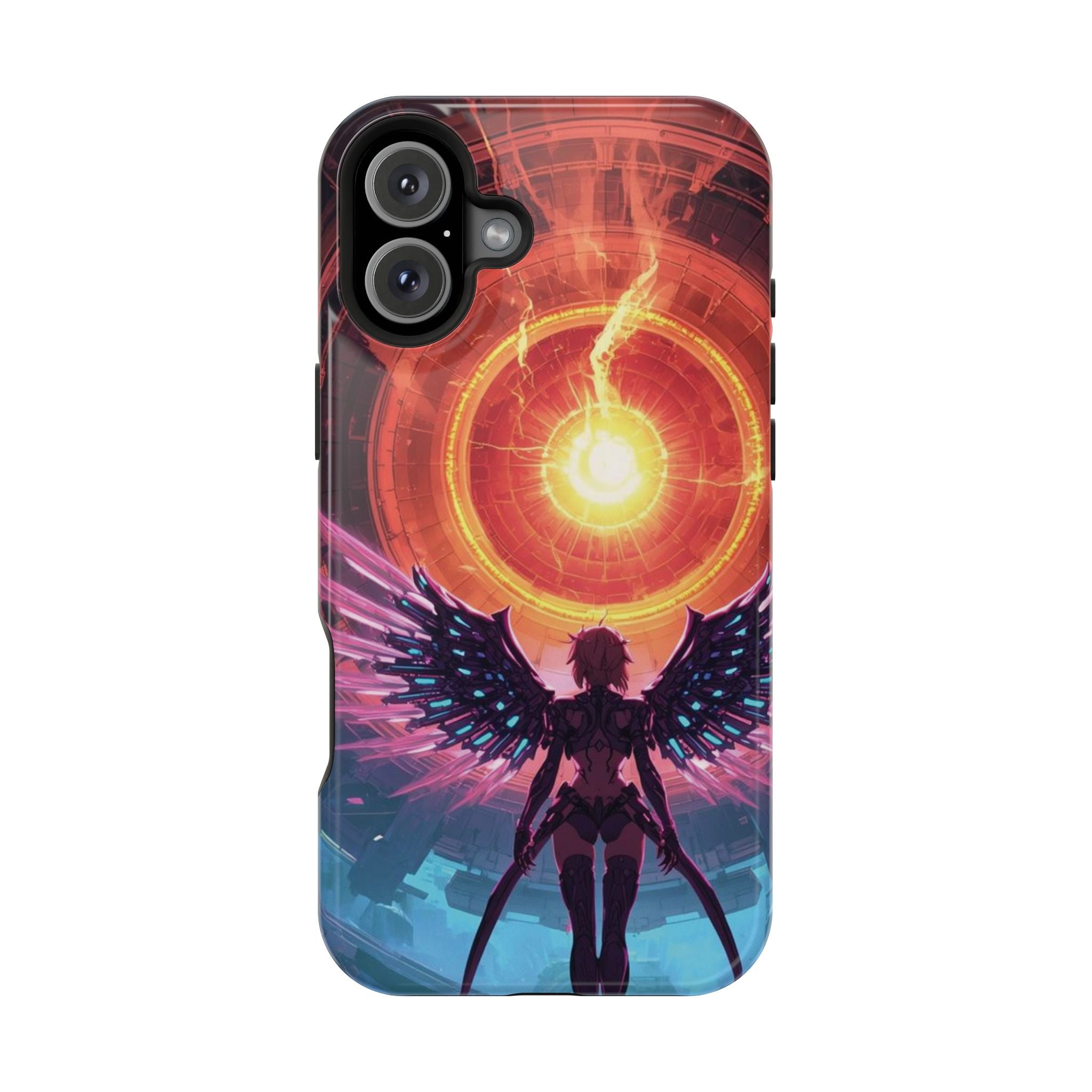 Vi-Anime Phone Case — Angelic Warrior with Fiery Halo Impact-Resistant Design