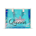 Holographic Beach Tote Bag — 'Queen' Monogram Clear Seashore Carryall