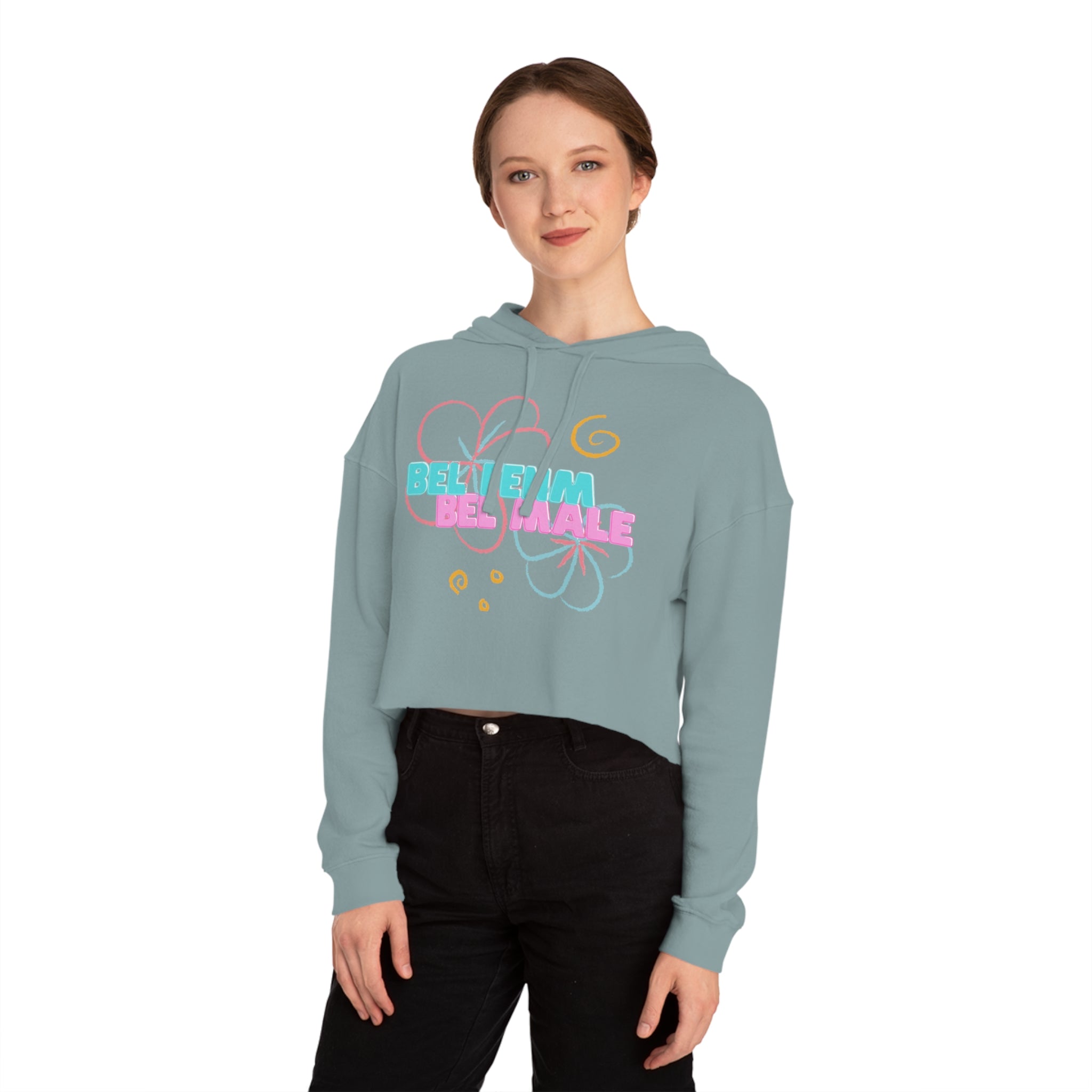 Crop Vi-Hoodie — "Bel Famm Bel Malé" Pastel Floral Graphic