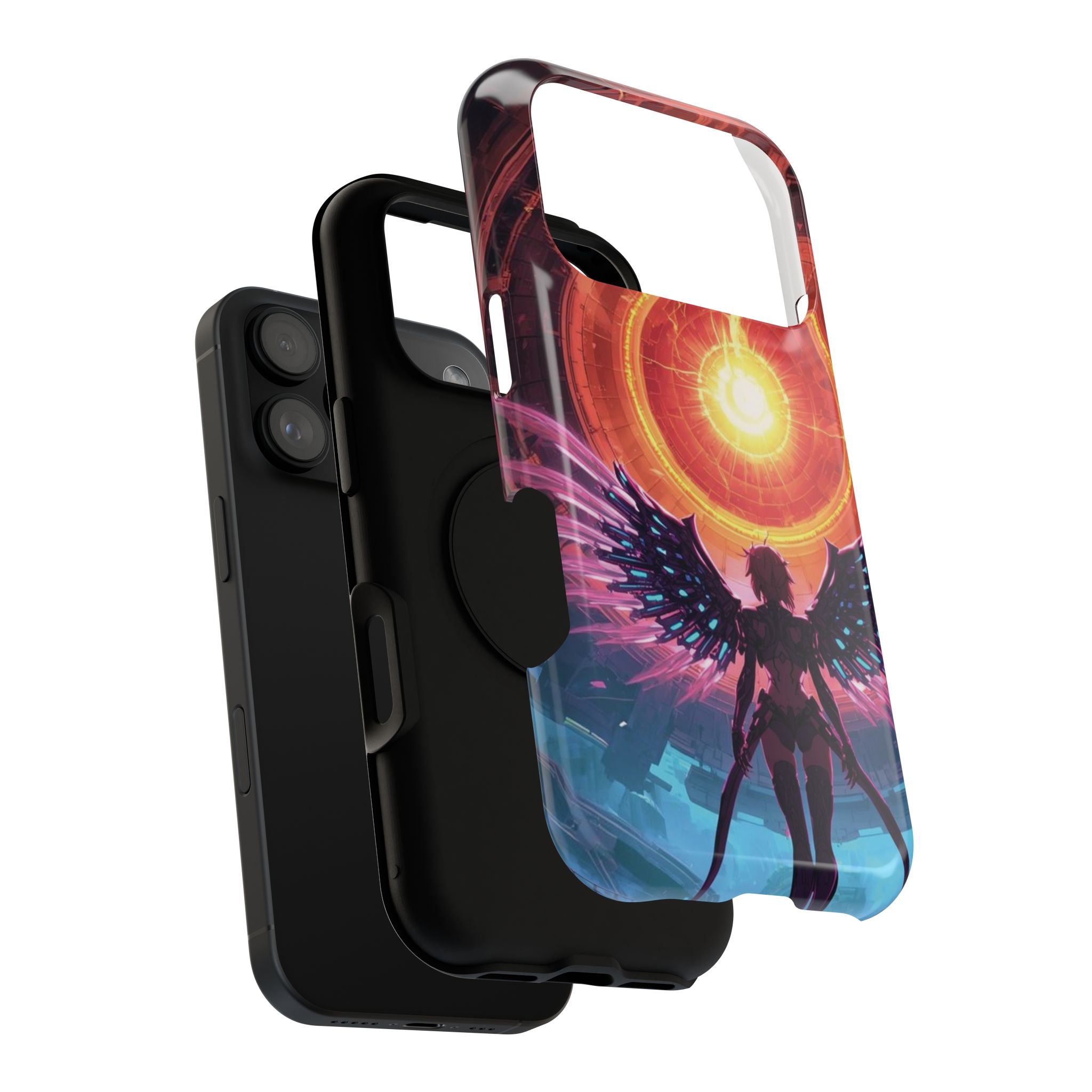 Vi-Anime Phone Case — Angelic Warrior with Fiery Halo Impact-Resistant Design