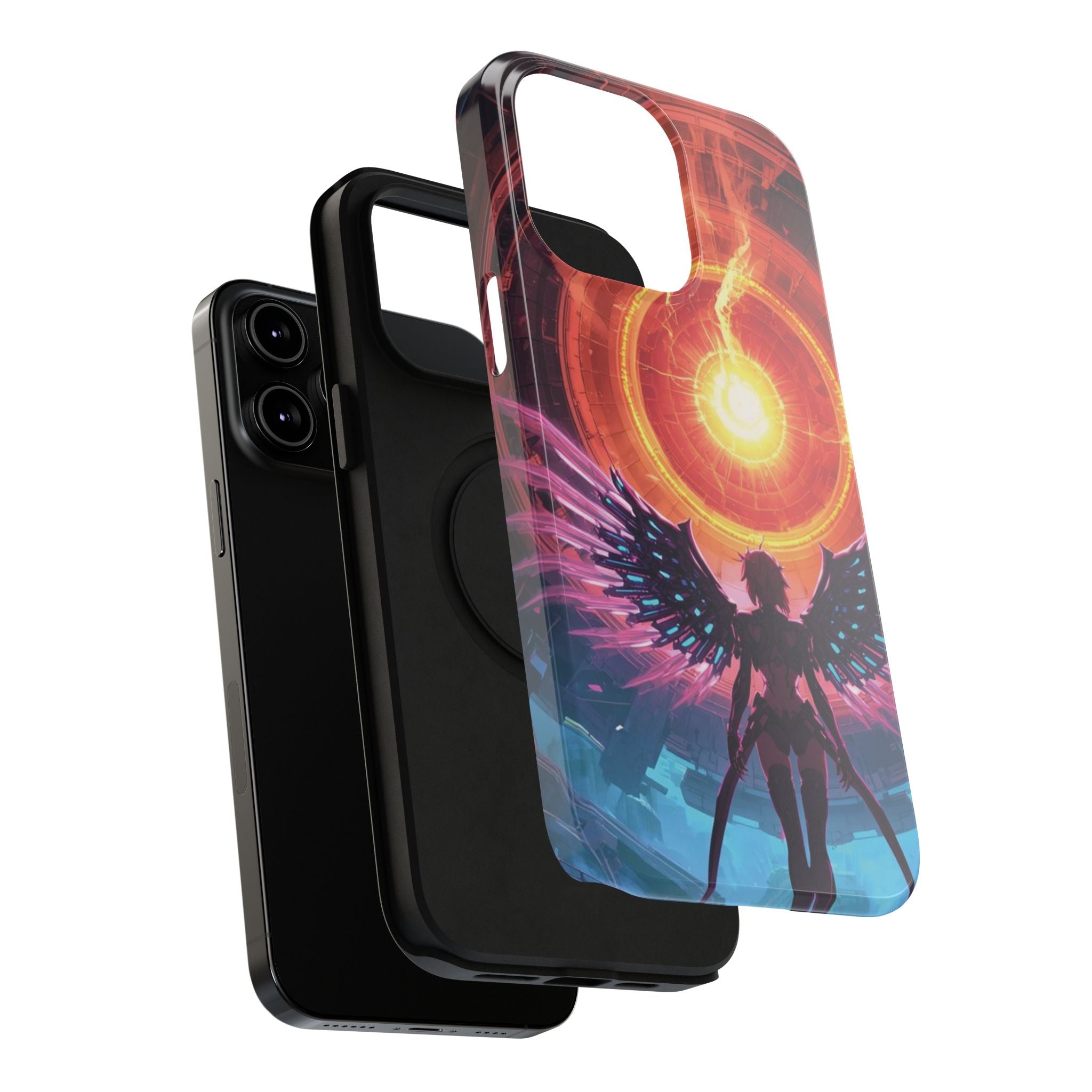 Vi-Anime Phone Case — Angelic Warrior with Fiery Halo Impact-Resistant Design