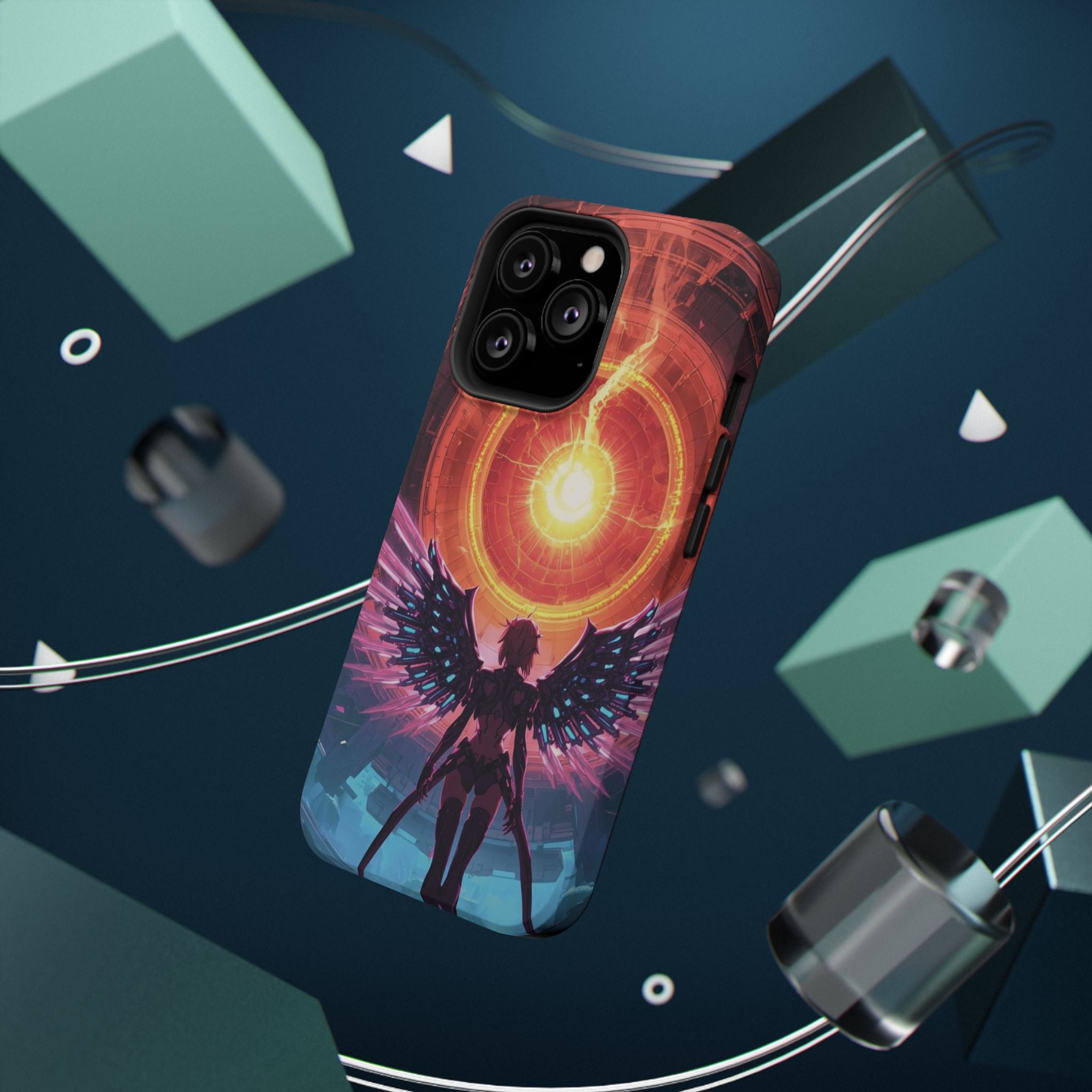Vi-Anime Phone Case — Angelic Warrior with Fiery Halo Impact-Resistant Design