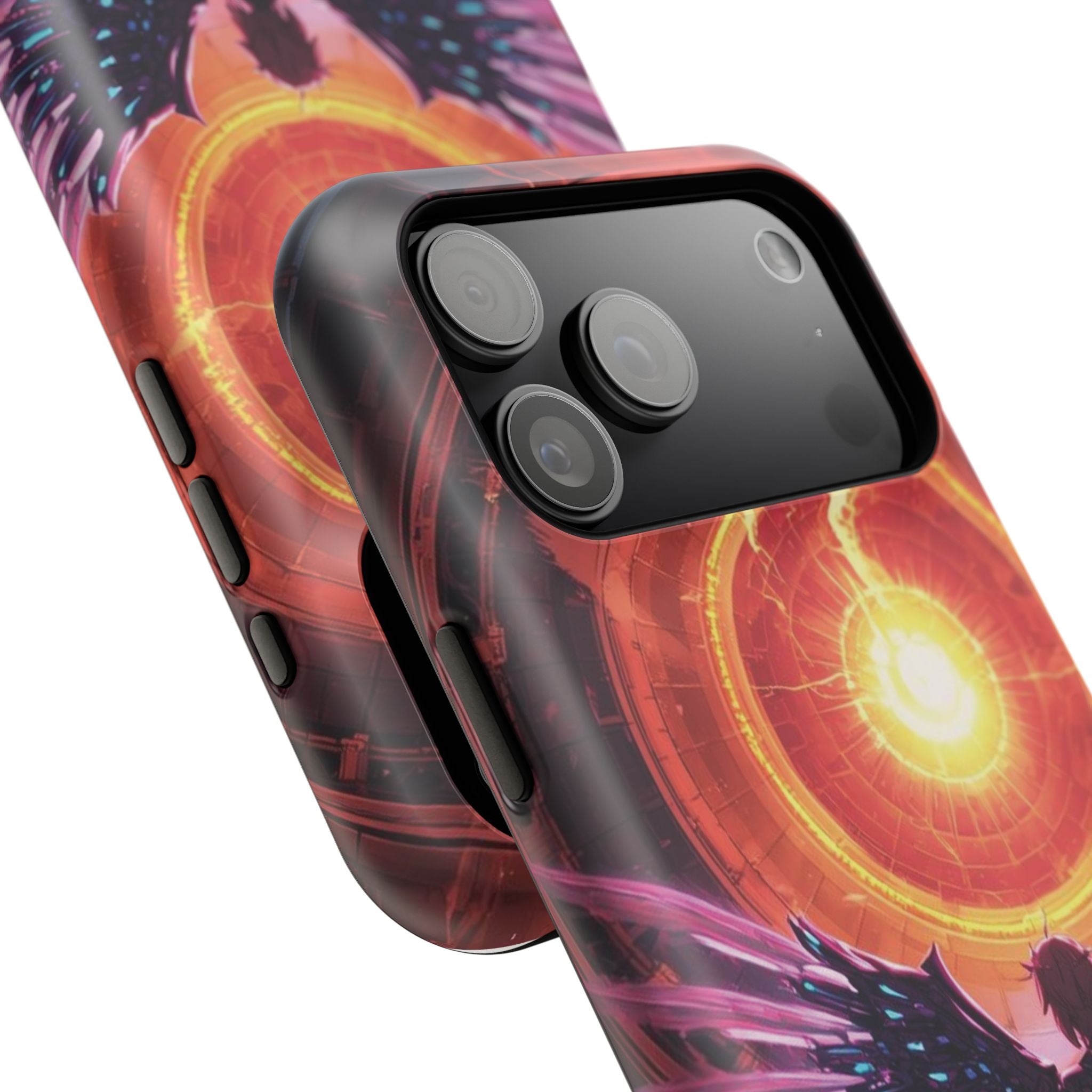 Vi-Anime Phone Case — Angelic Warrior with Fiery Halo Impact-Resistant Design