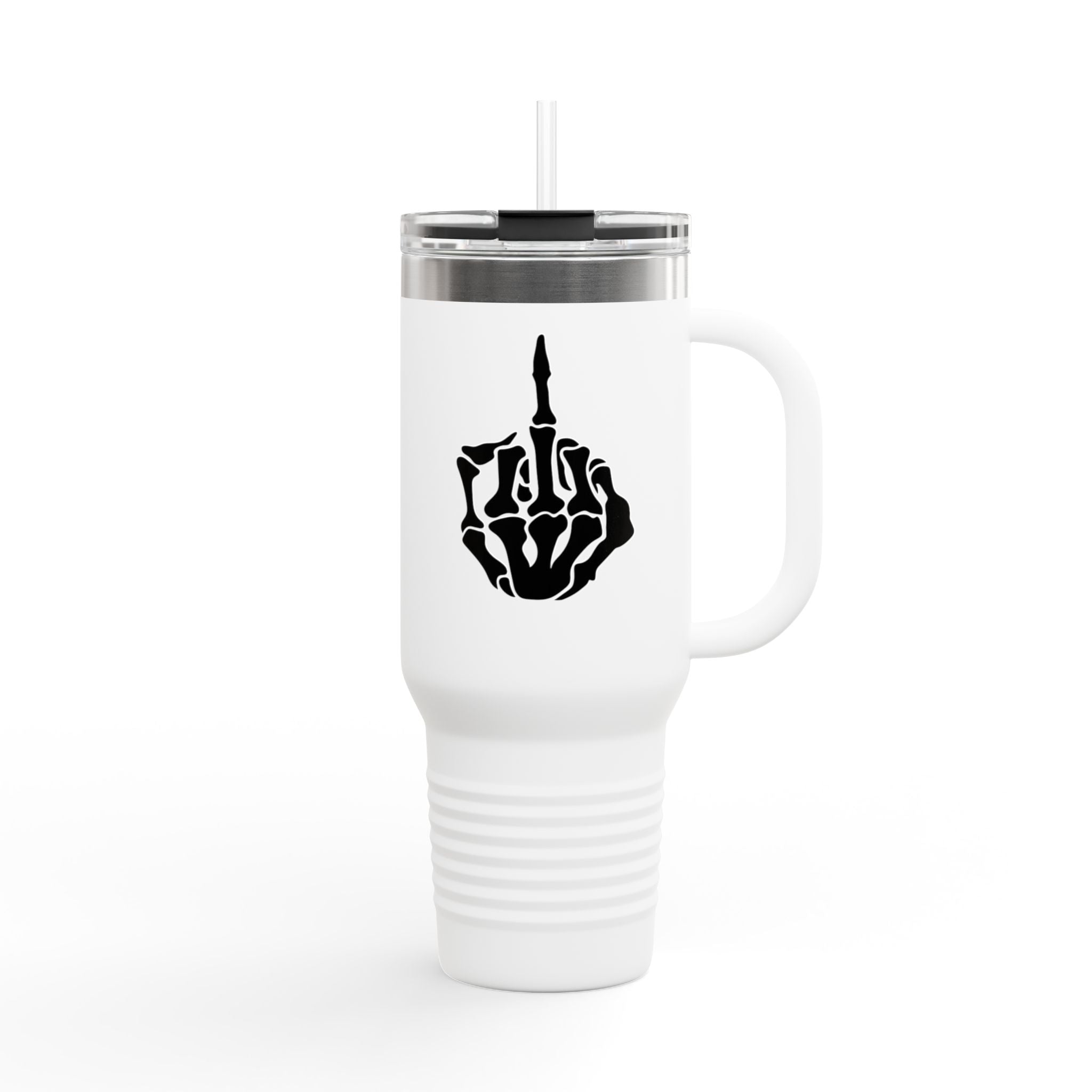 Vi-Cups -40oz Insulated Travel Mug — Skeleton Hand Middle Finger Graphic
