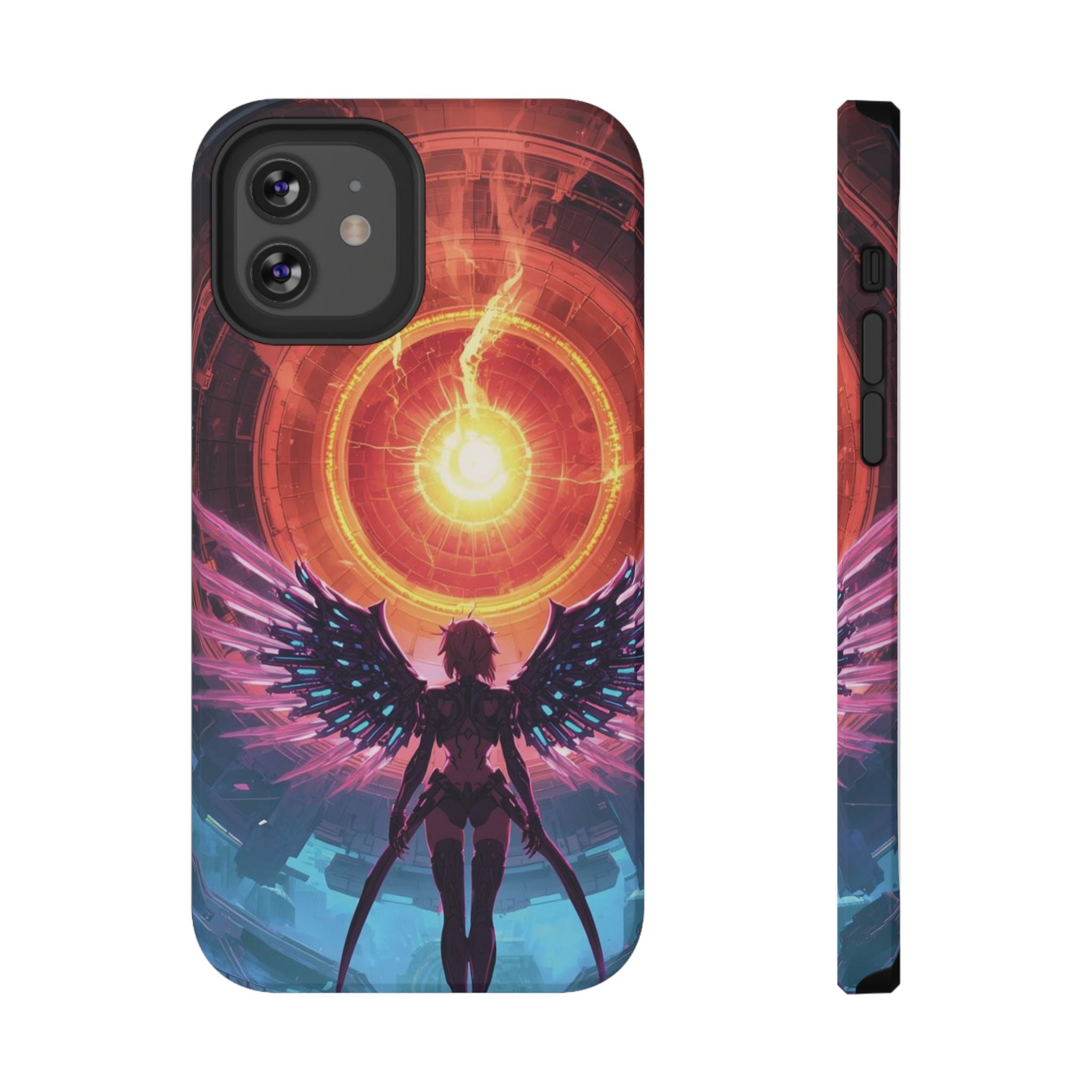 Vi-Anime Phone Case — Angelic Warrior with Fiery Halo Impact-Resistant Design