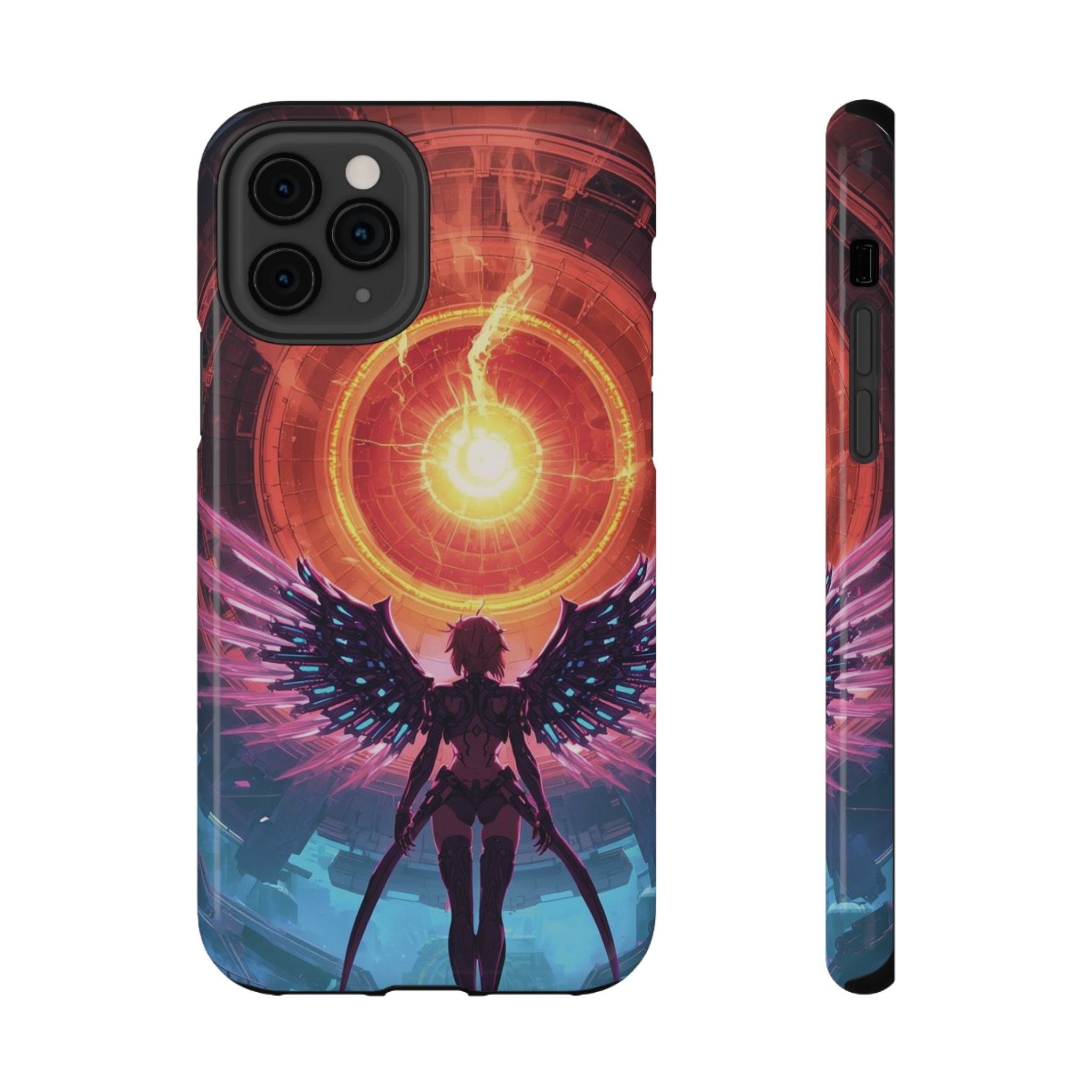 Vi-Anime Phone Case — Angelic Warrior with Fiery Halo Impact-Resistant Design