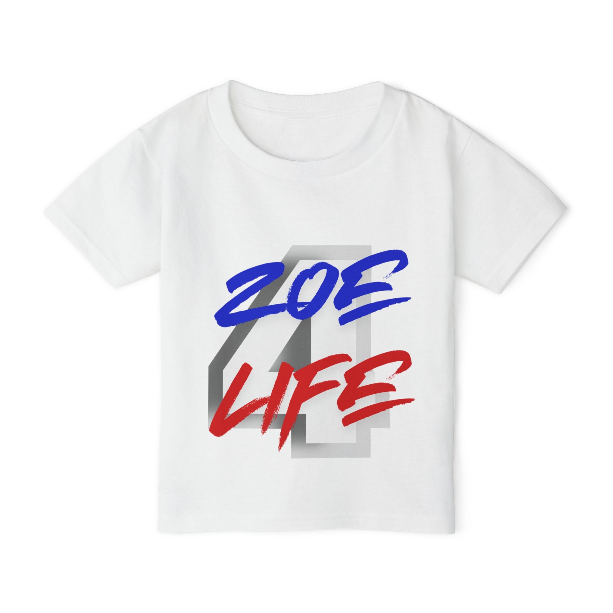 Little Vi T‑Shirt — “Zoe 4 Life” Red & Blue Number 4 Graphic