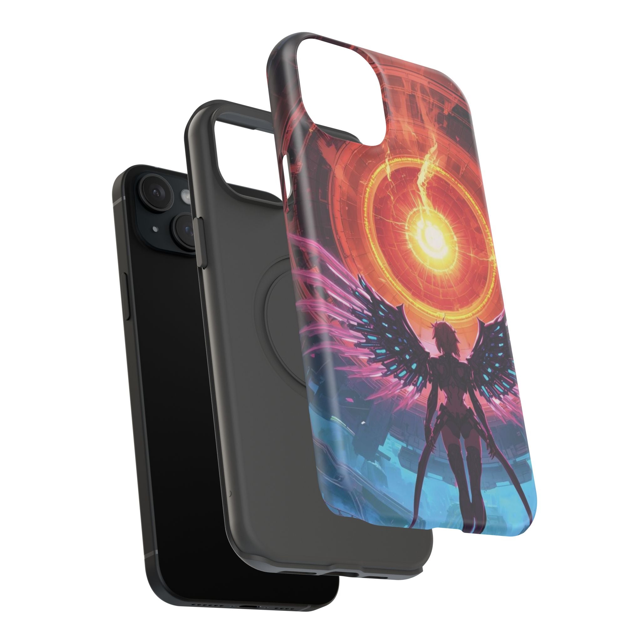 Vi-Anime Phone Case — Angelic Warrior with Fiery Halo Impact-Resistant Design