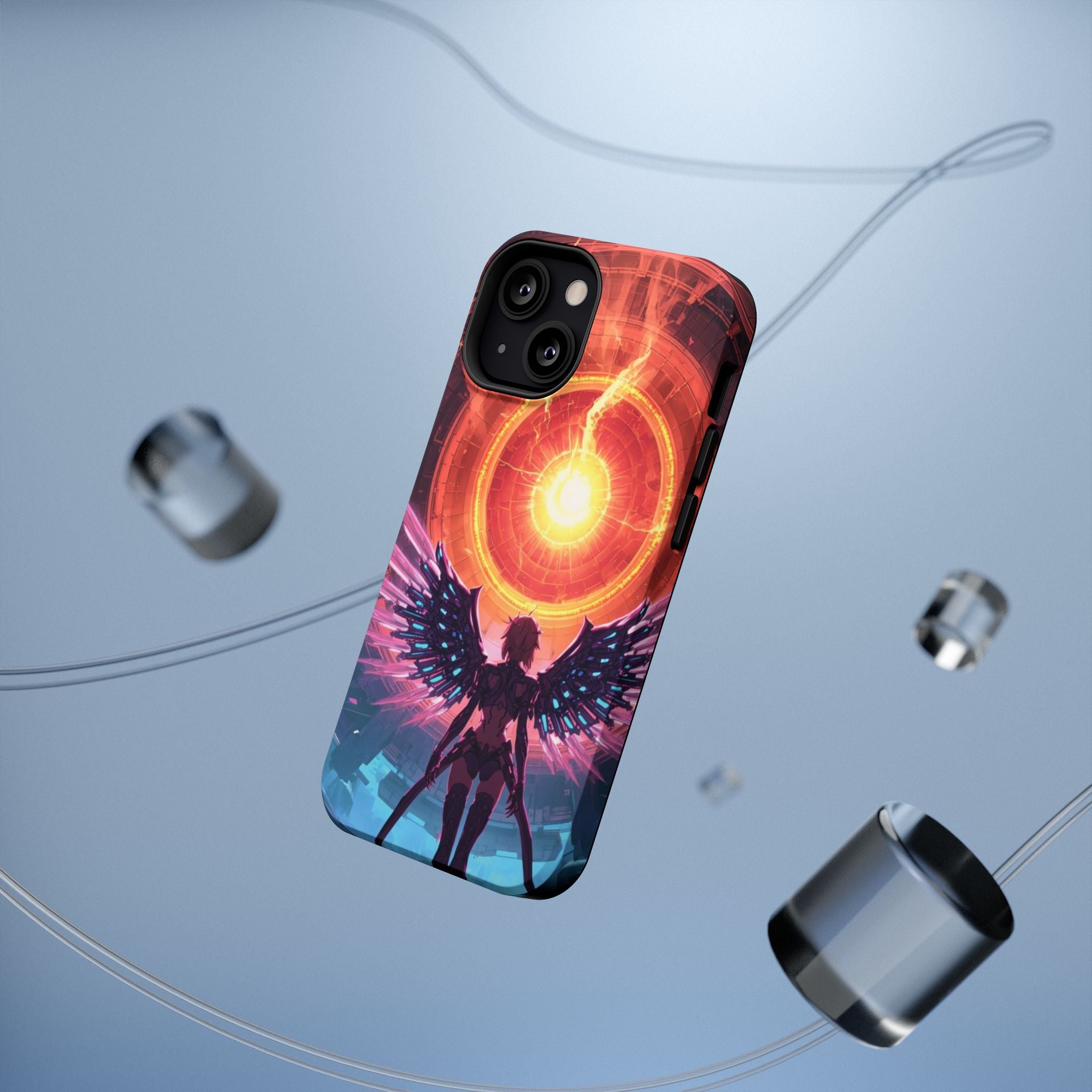 Vi-Anime Phone Case — Angelic Warrior with Fiery Halo Impact-Resistant Design