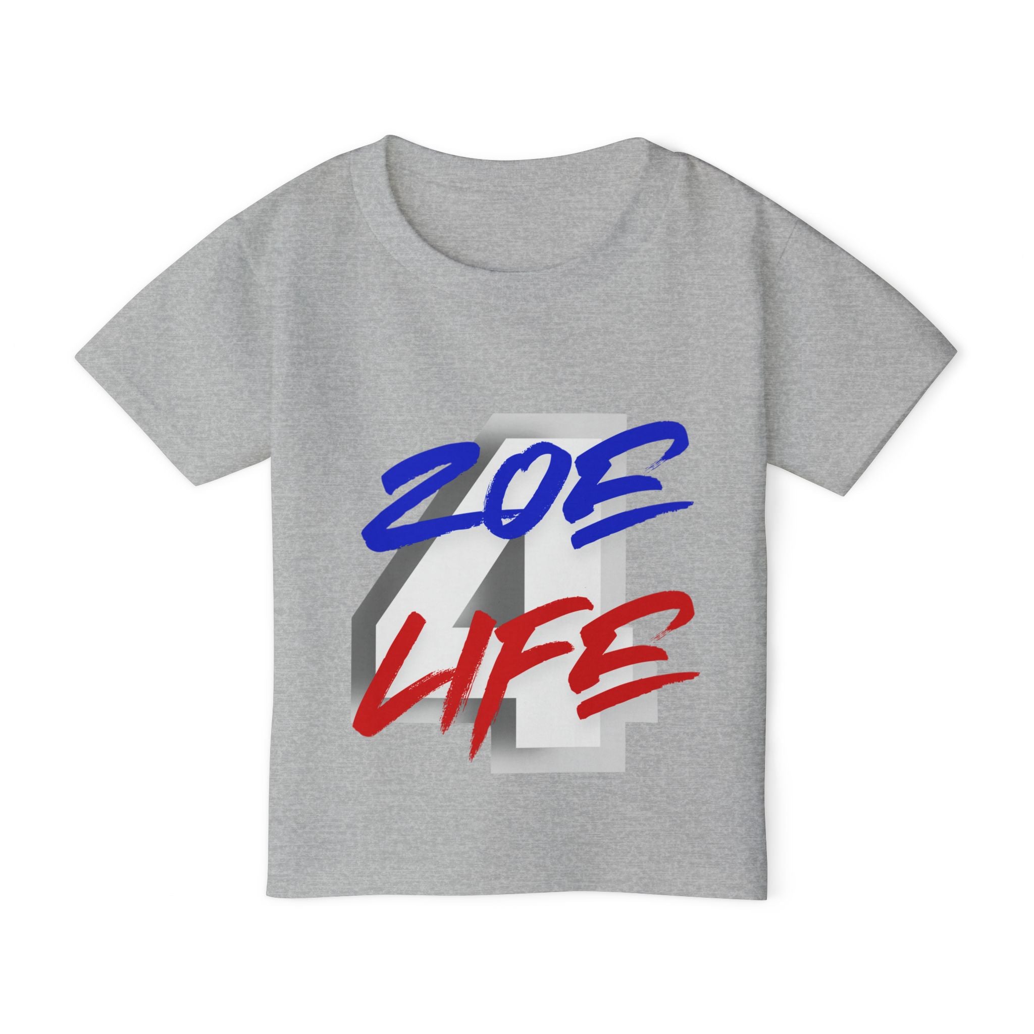 Little Vi T‑Shirt — “Zoe 4 Life” Red & Blue Number 4 Graphic