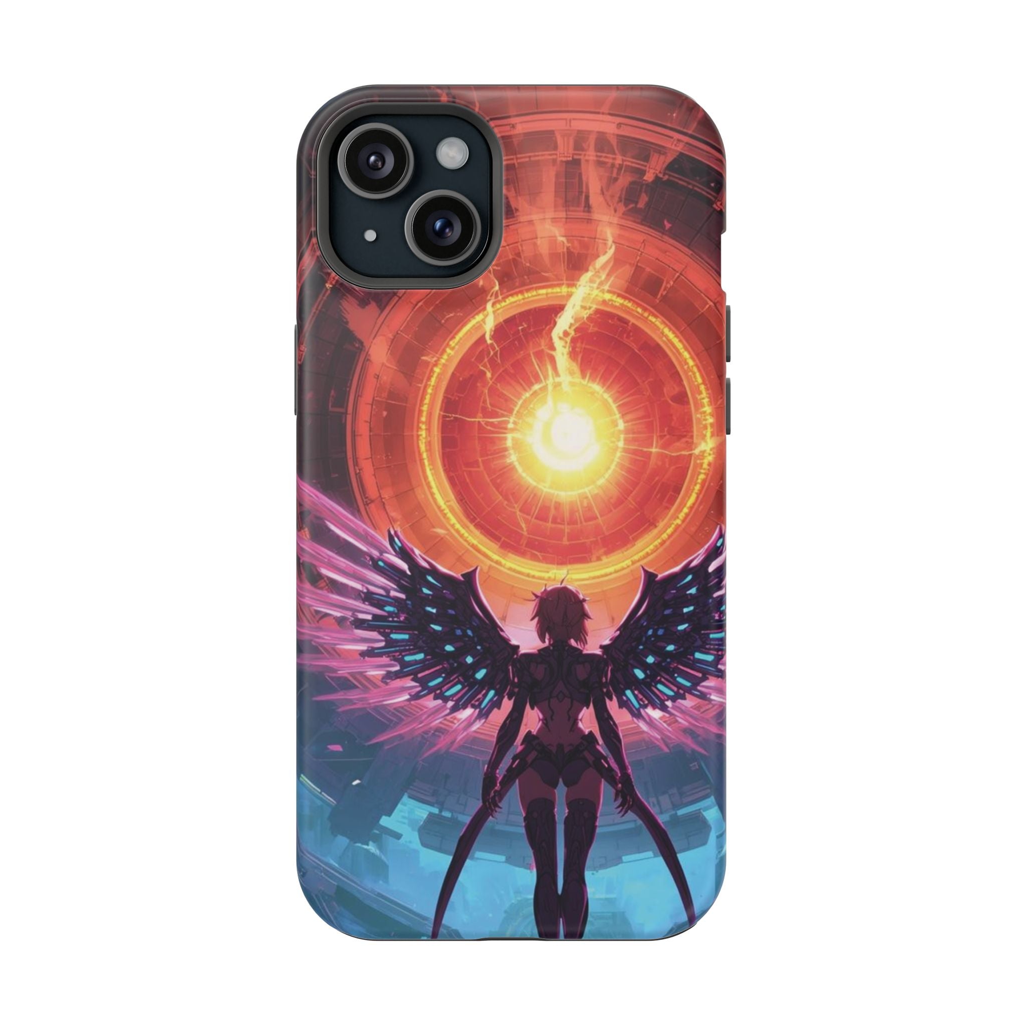 Vi-Anime Phone Case — Angelic Warrior with Fiery Halo Impact-Resistant Design