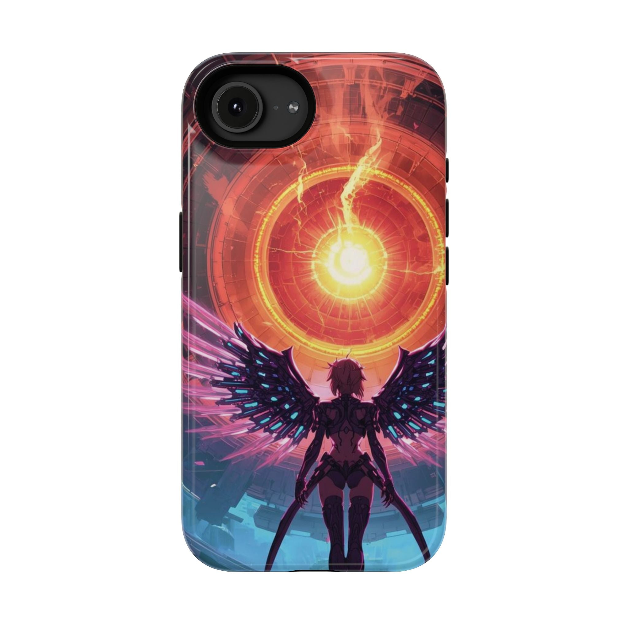 Vi-Anime Phone Case — Angelic Warrior with Fiery Halo Impact-Resistant Design