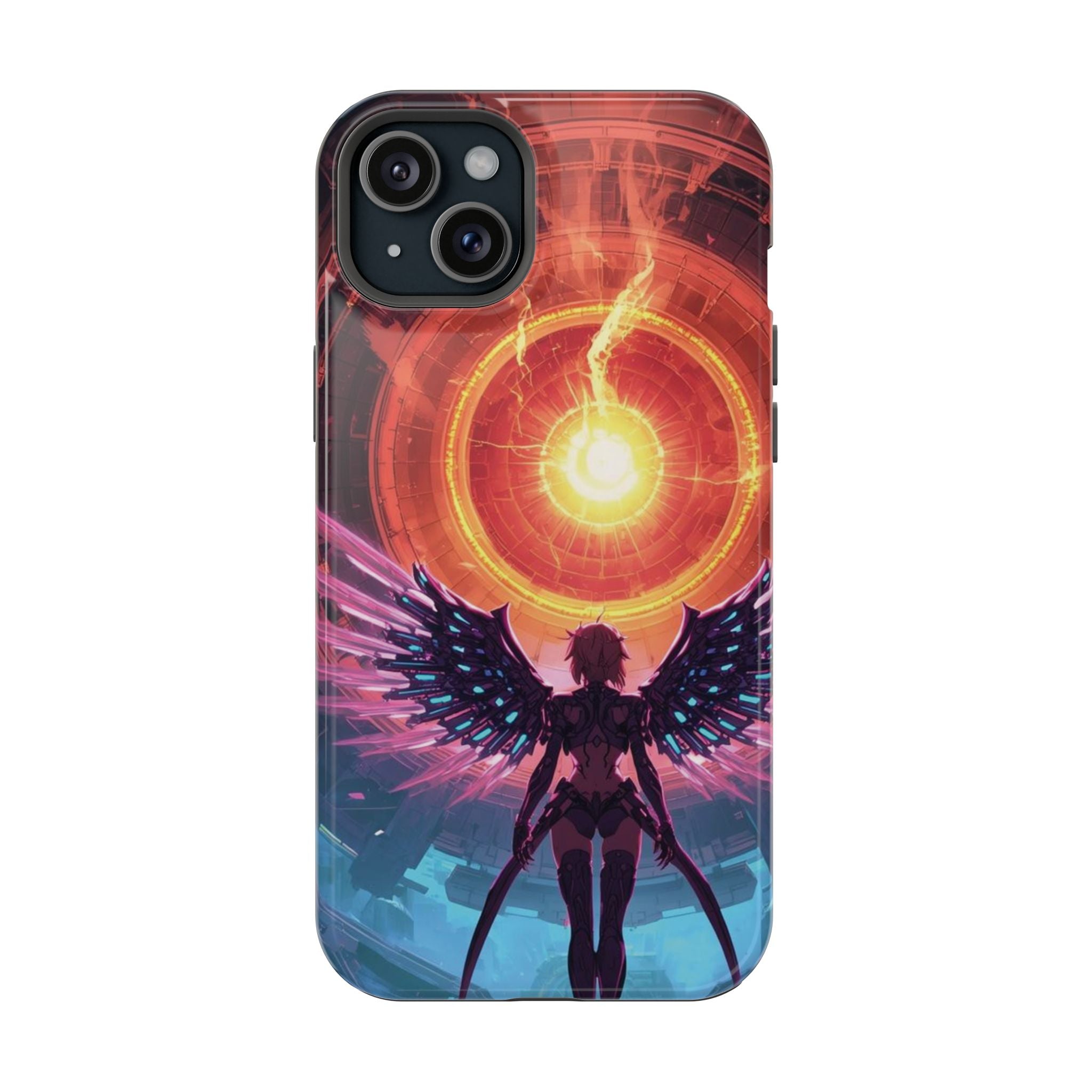 Vi-Anime Phone Case — Angelic Warrior with Fiery Halo Impact-Resistant Design