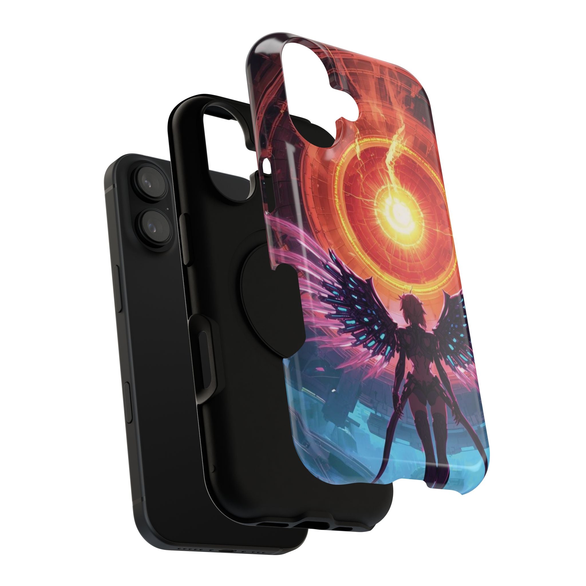 Vi-Anime Phone Case — Angelic Warrior with Fiery Halo Impact-Resistant Design