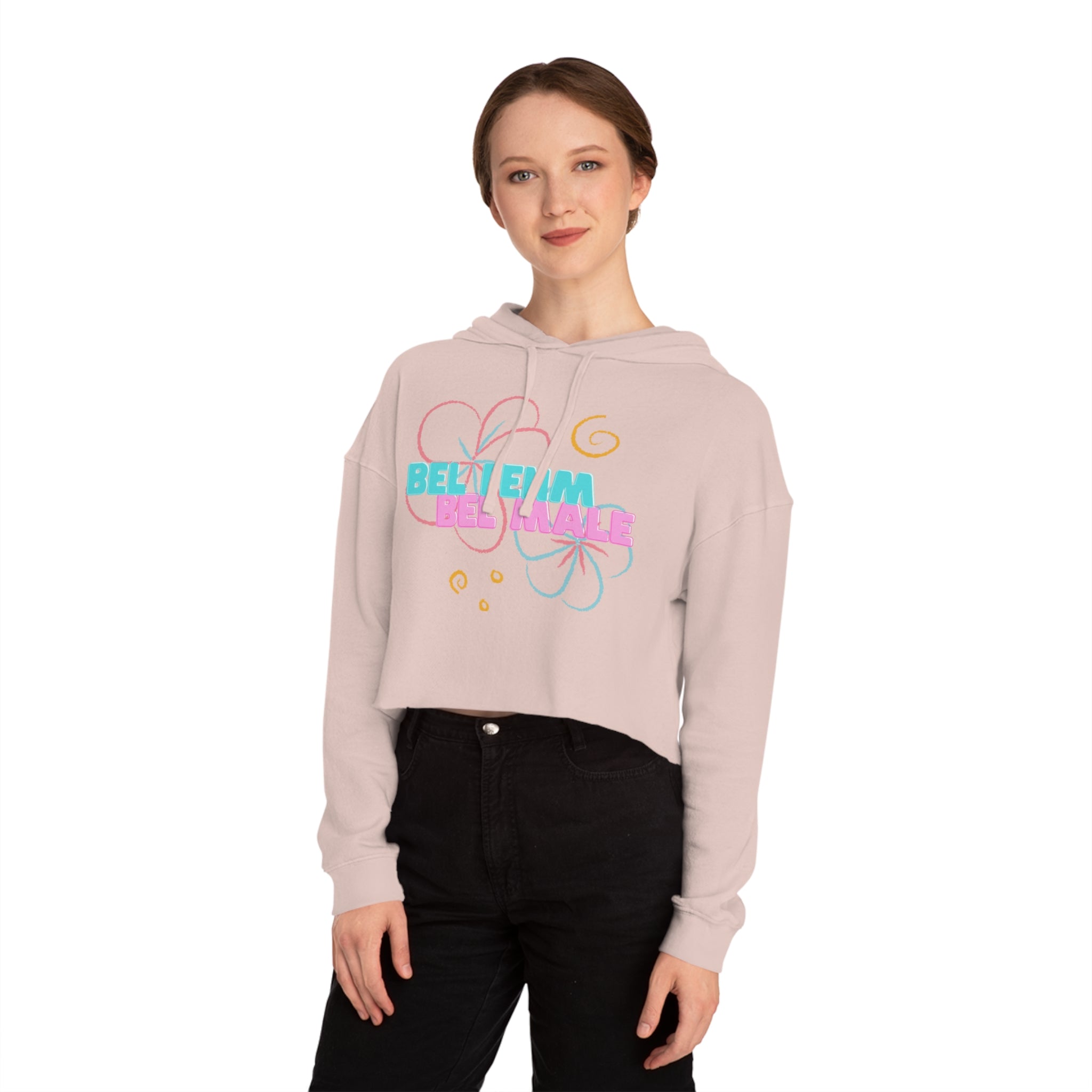 Crop Vi-Hoodie — "Bel Famm Bel Malé" Pastel Floral Graphic