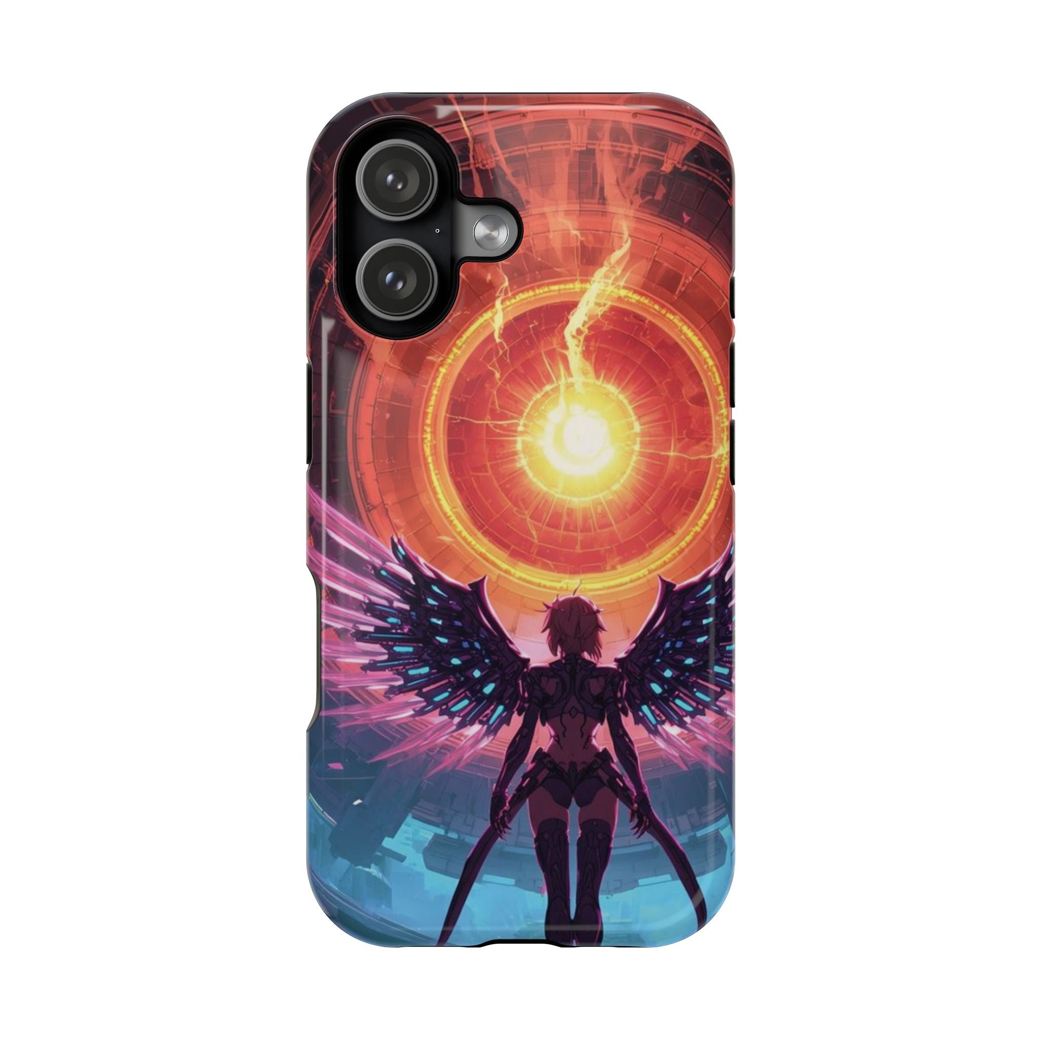 Vi-Anime Phone Case — Angelic Warrior with Fiery Halo Impact-Resistant Design