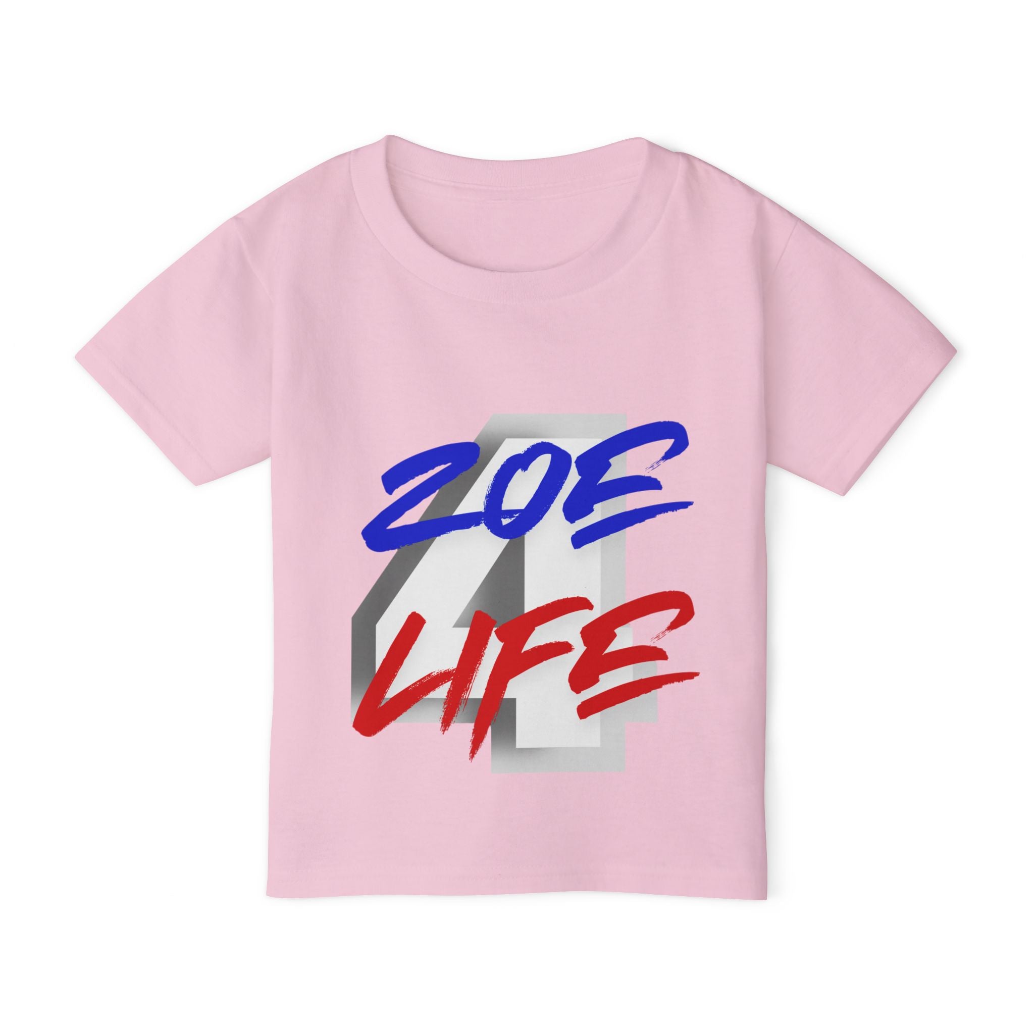 Little Vi T‑Shirt — “Zoe 4 Life” Red & Blue Number 4 Graphic