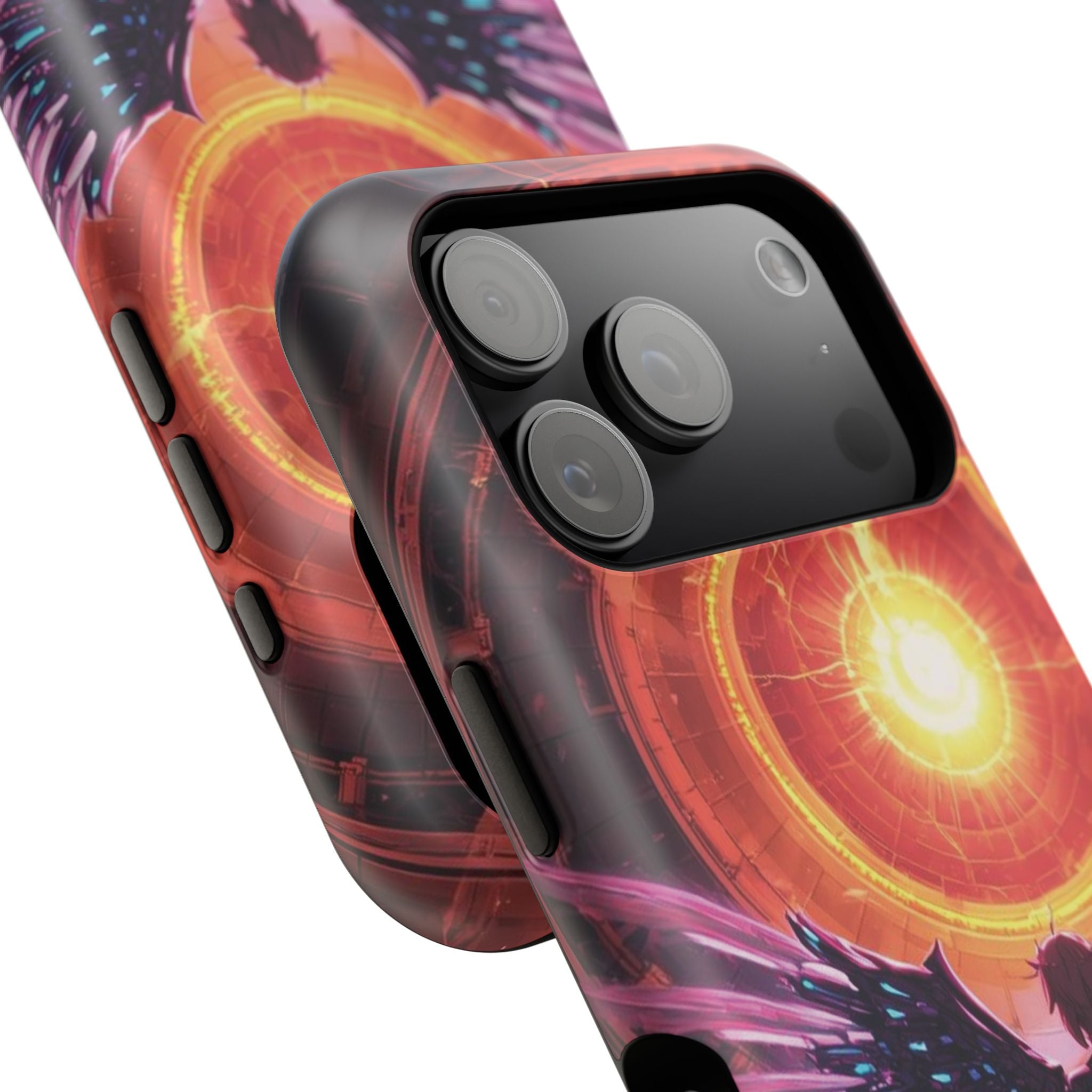 Vi-Anime Phone Case — Angelic Warrior with Fiery Halo Impact-Resistant Design