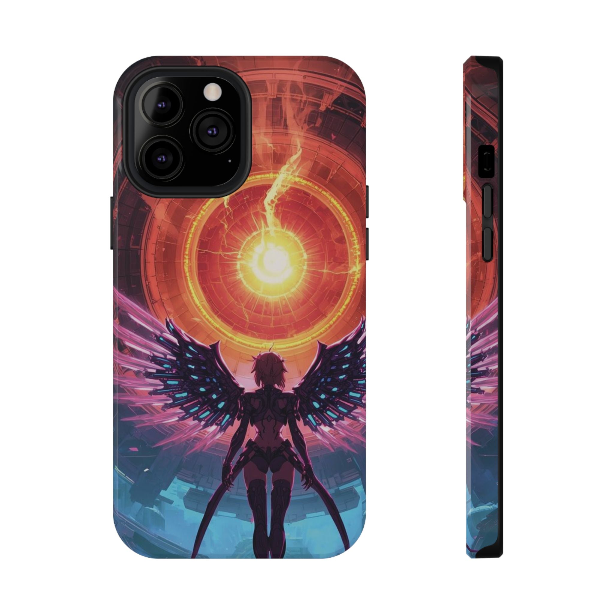 Vi-Anime Phone Case — Angelic Warrior with Fiery Halo Impact-Resistant Design