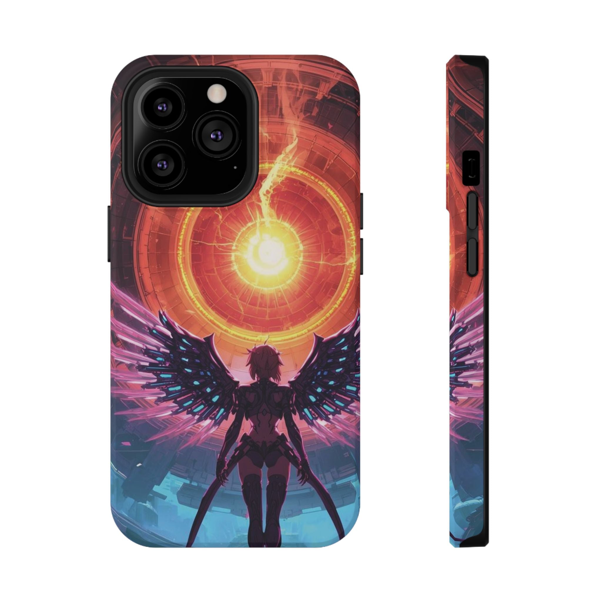 Vi-Anime Phone Case — Angelic Warrior with Fiery Halo Impact-Resistant Design