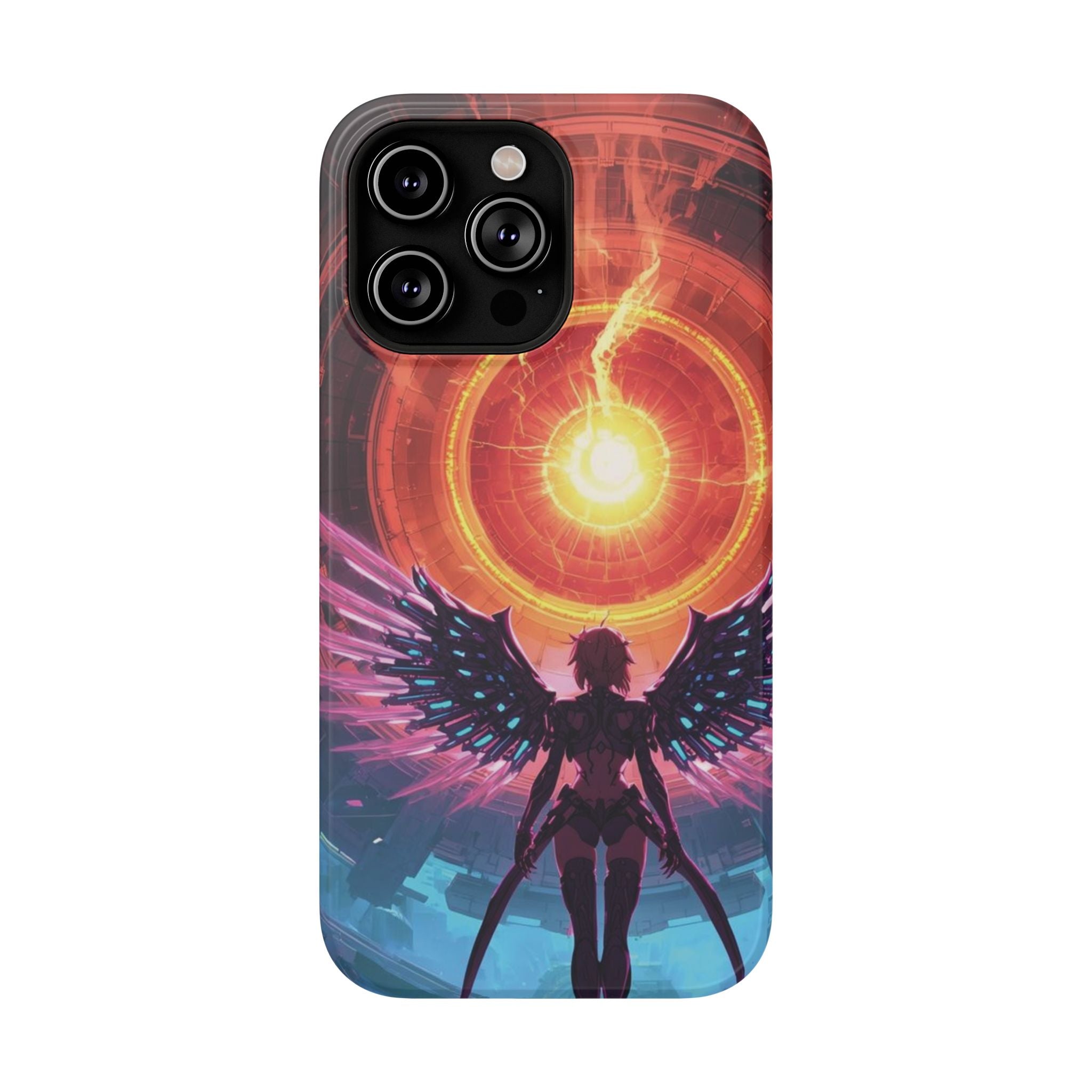 Vi-Anime Phone Case — Angelic Warrior with Fiery Halo Impact-Resistant Design