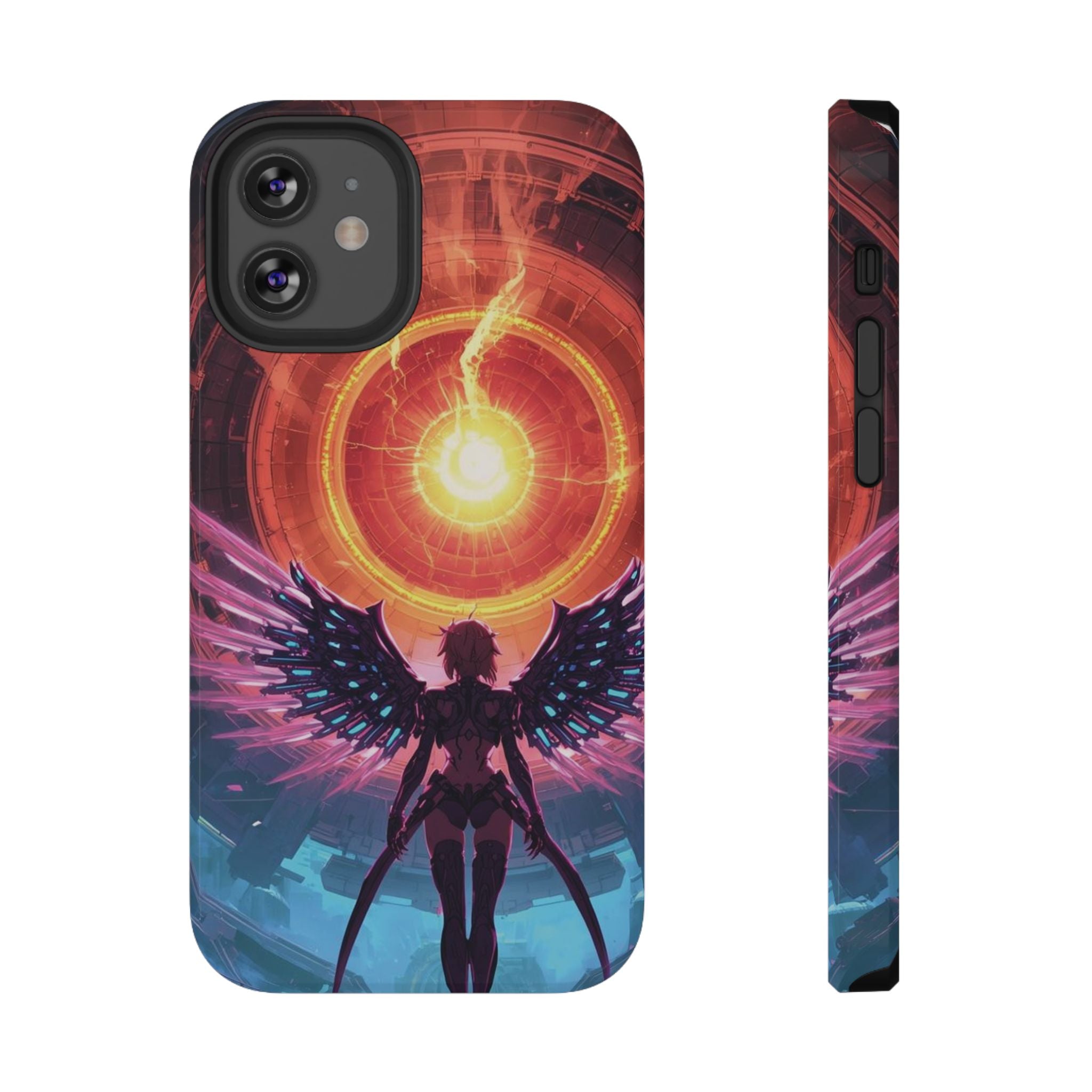 Vi-Anime Phone Case — Angelic Warrior with Fiery Halo Impact-Resistant Design