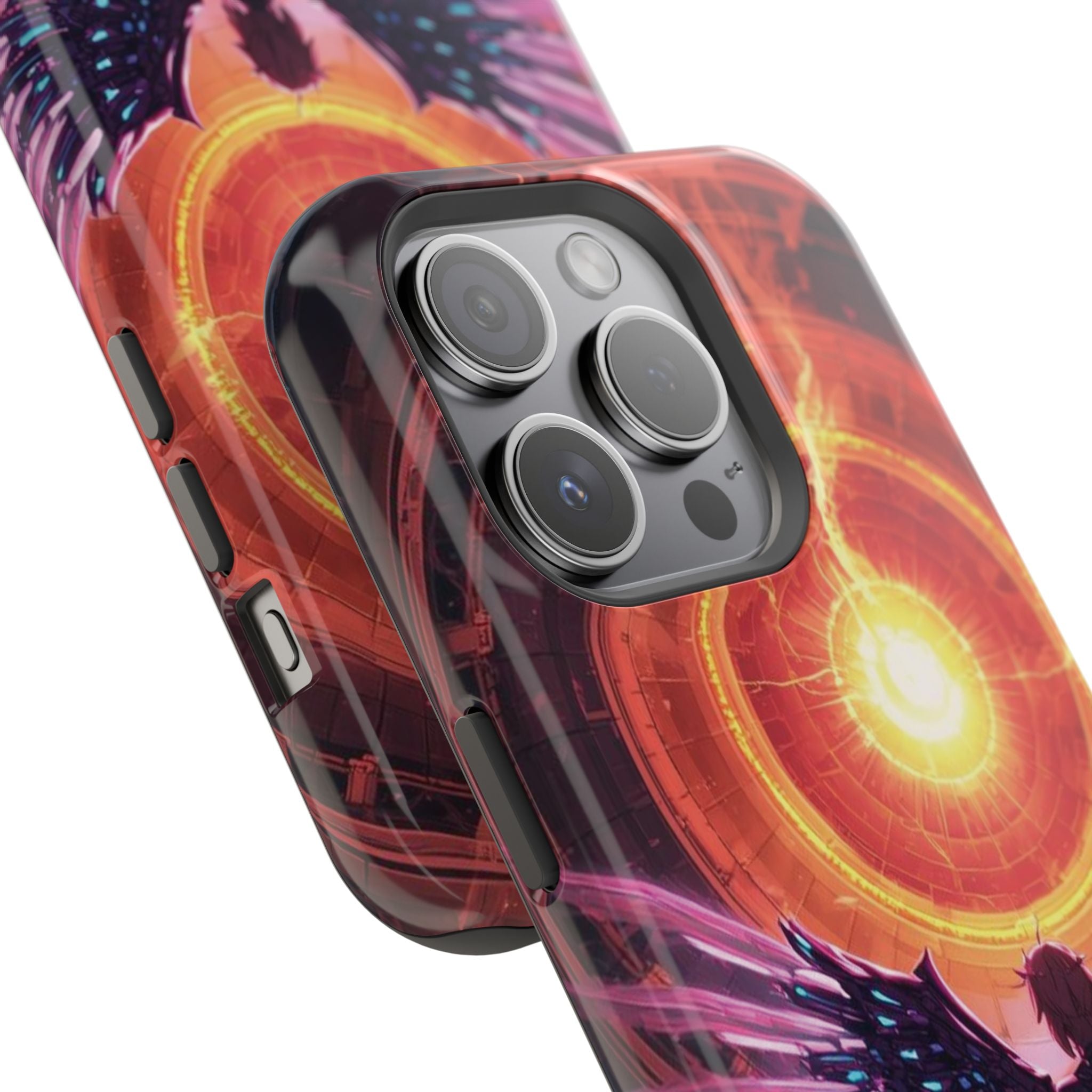 Vi-Anime Phone Case — Angelic Warrior with Fiery Halo Impact-Resistant Design