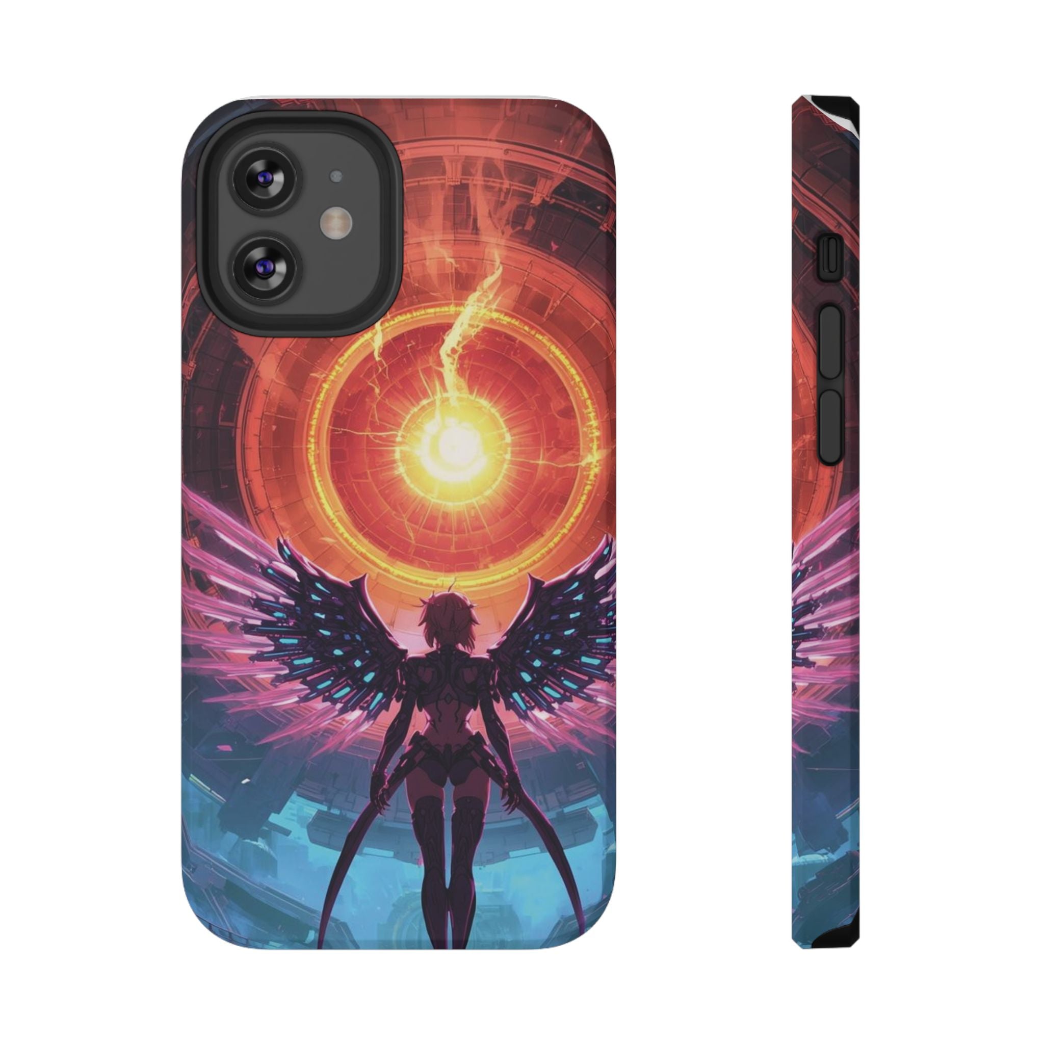 Vi-Anime Phone Case — Angelic Warrior with Fiery Halo Impact-Resistant Design